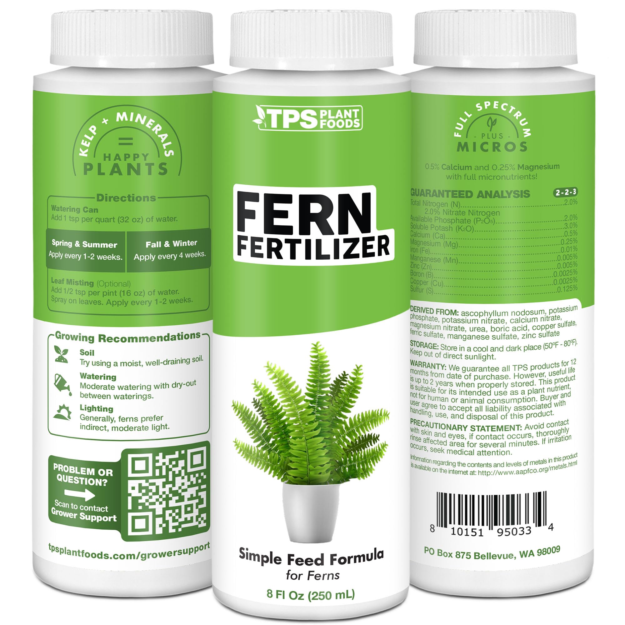 Fern Fertilizer for All Ferns and Mosses, Liquid Plant Food 8 oz (250mL)