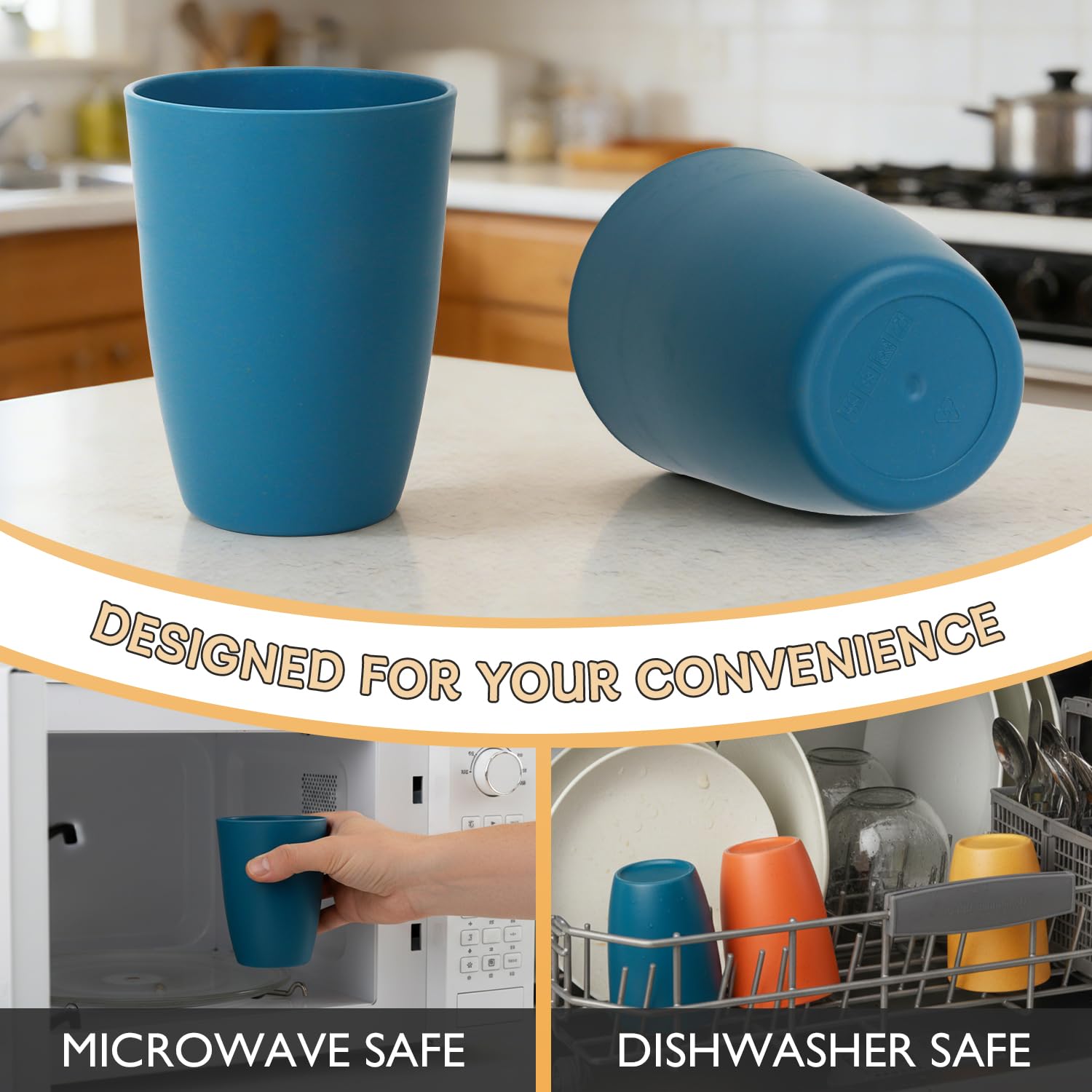 Wrova Wheat Straw Cups 6 PCS Good Alternative to Plastic Reusable Cups 12 oz Unbreakable Drinking Cup Reusable Dishwasher Safe Water Plastic Glasses with 6 Colors