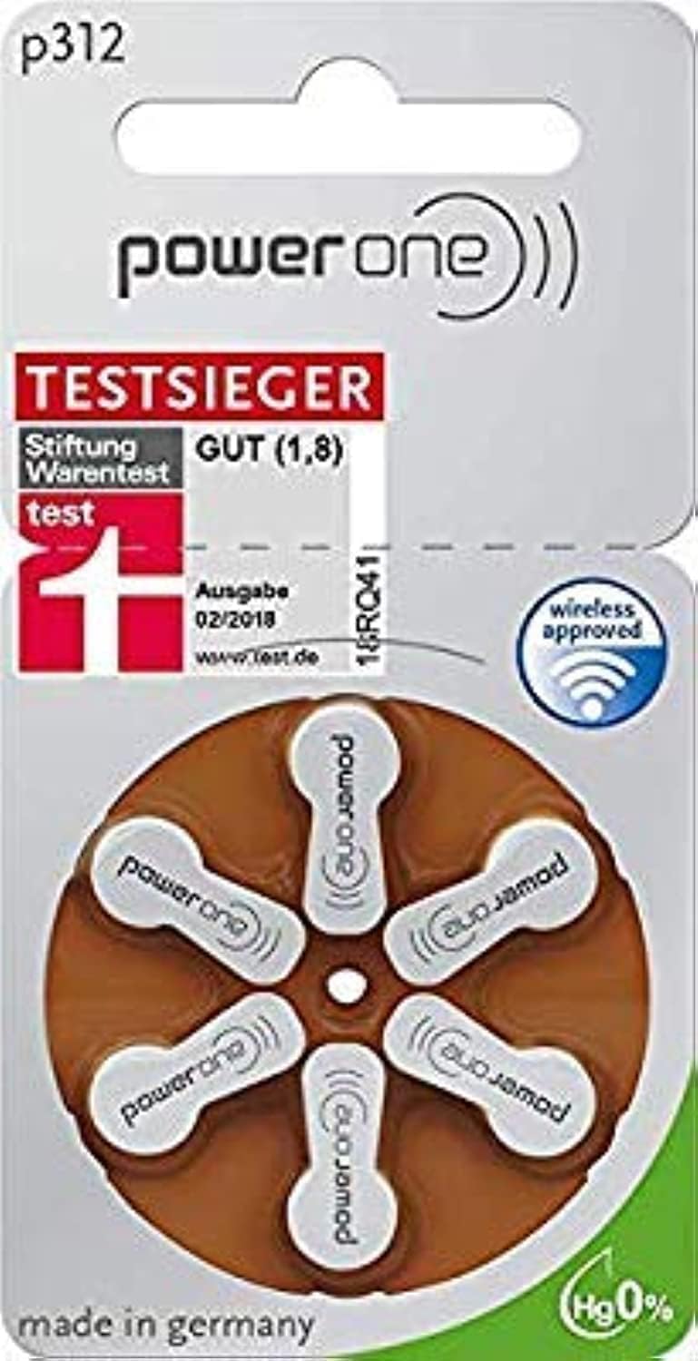 Power One Size 312 Hearing Aid Battery No Mercury, 60 Batteries