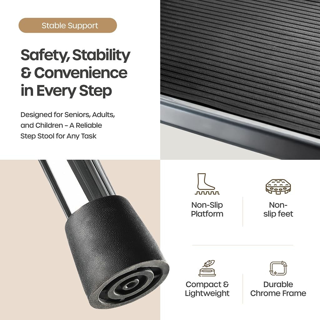 Step Stool with Handle for Adults Step stools with Handle for Elderly for Bed Chrome-Plated Steel Frame 330Lbs Capacity Use at Home Bathroom Kitchen