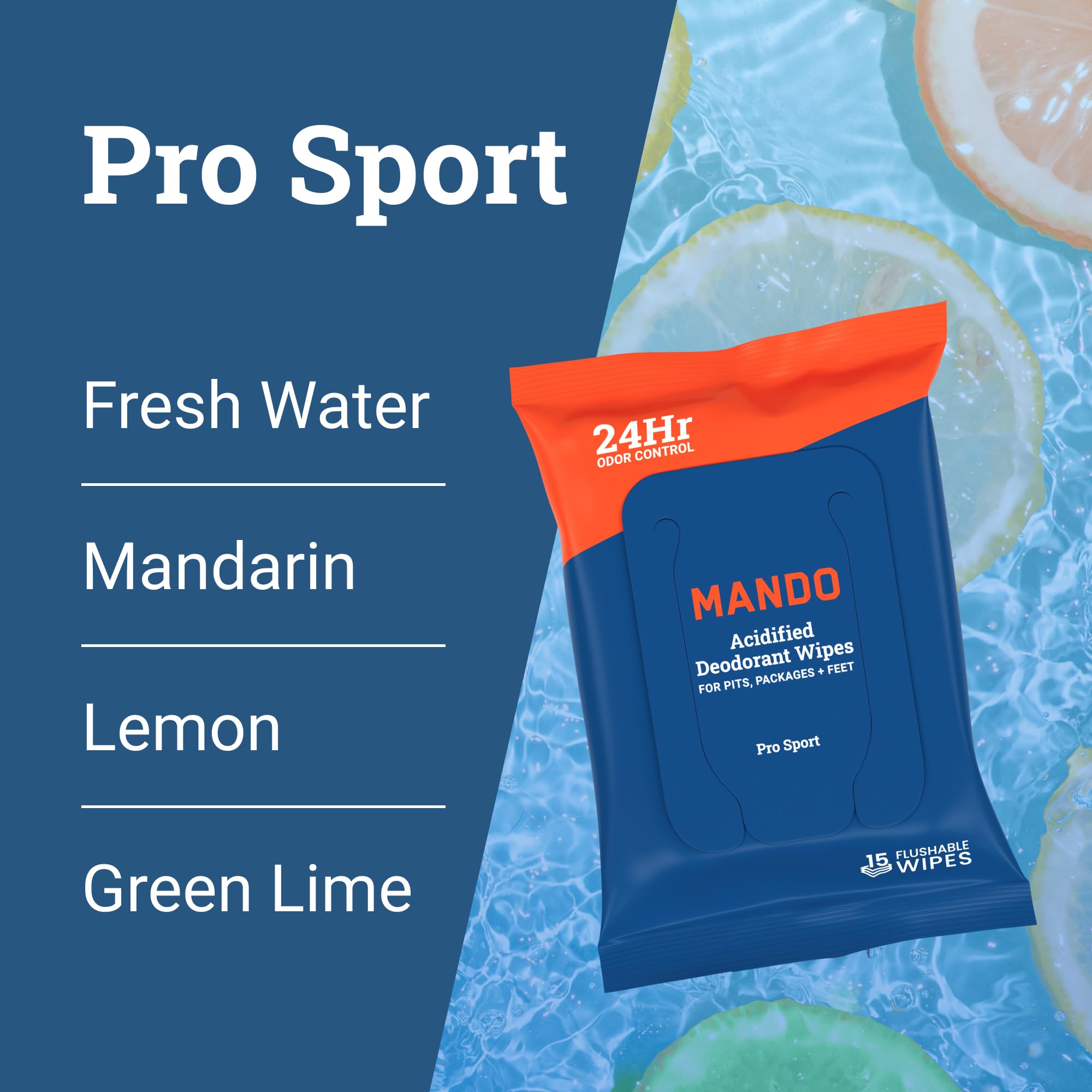 Mando Deodorant Wipes - 24 Hour Odor Control - Aluminum Free, Baking Soda Free, Skin Safe (15 Count (Pack of 3)