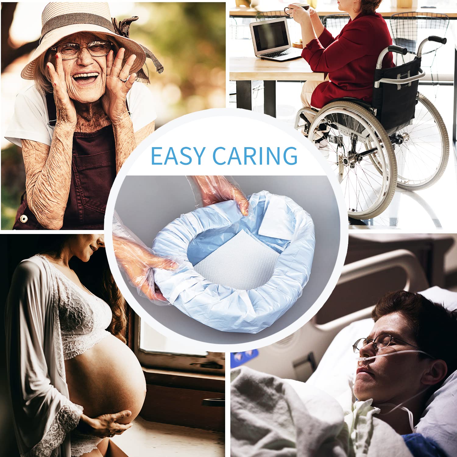 MINIVON Bedpan Set with 30 Disposable Liners, Super Absorbent Pads and Gloves - Pack 30 Count - Bed Pan for Elderly Women Females Bedridden Patients, Bedpan for Men