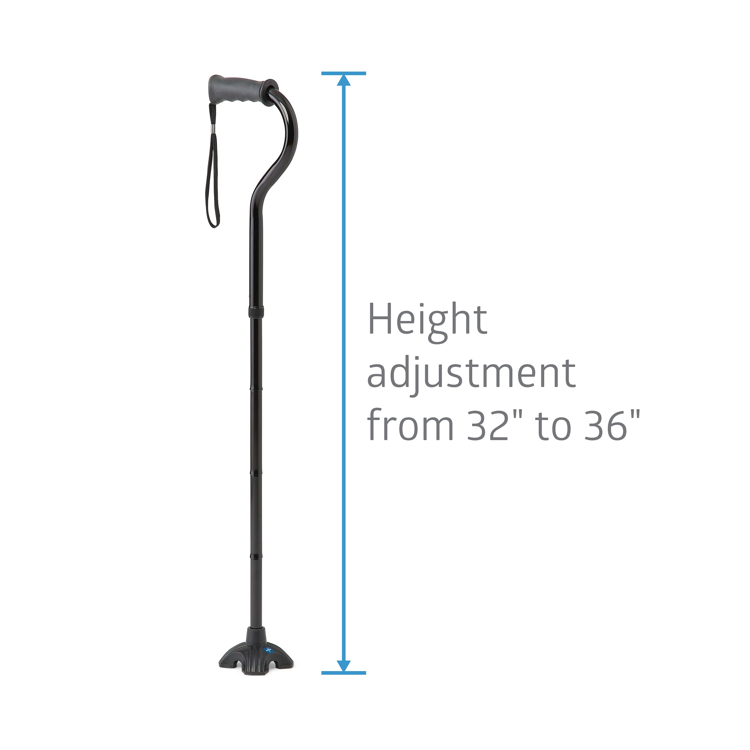 Medline Offset Folding Cane, 4-Point Base with Cushioned Gel Handle, Supports up to 350 lbs, Black