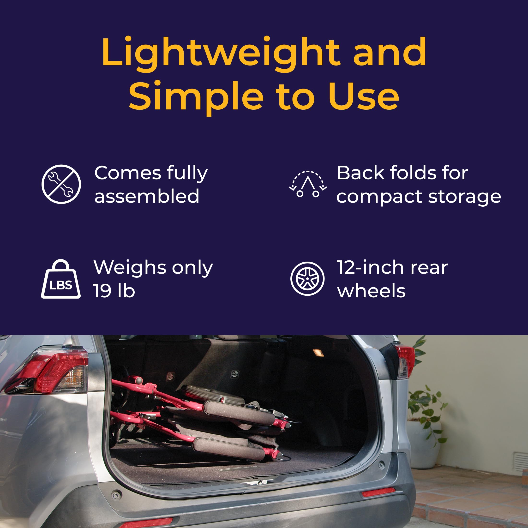 Drive Medical Lightweight Expedition Folding Transport Wheelchair - Ultra Lightweight Mobility Support for Seniors & Adults - Strong Aluminum Frame - Hand Brakes - Compact Folding Travel Chair - Red