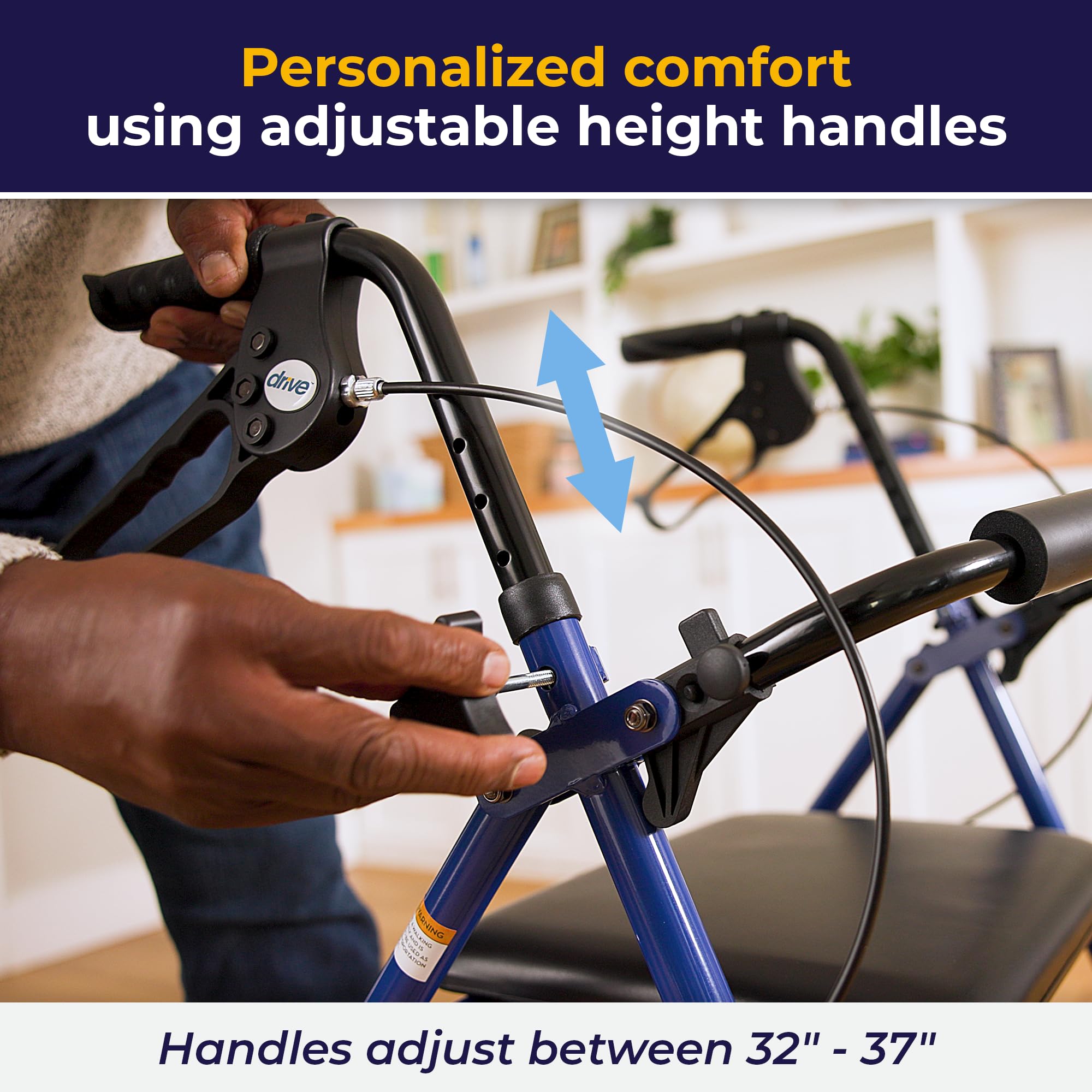 Drive Medical Aluminum Rollator Walker - Fold Up - Padded Seat - 6 Inch Wheels - Lightweight Portable Design - Indoor Outdoor Mobility Aid - Blue