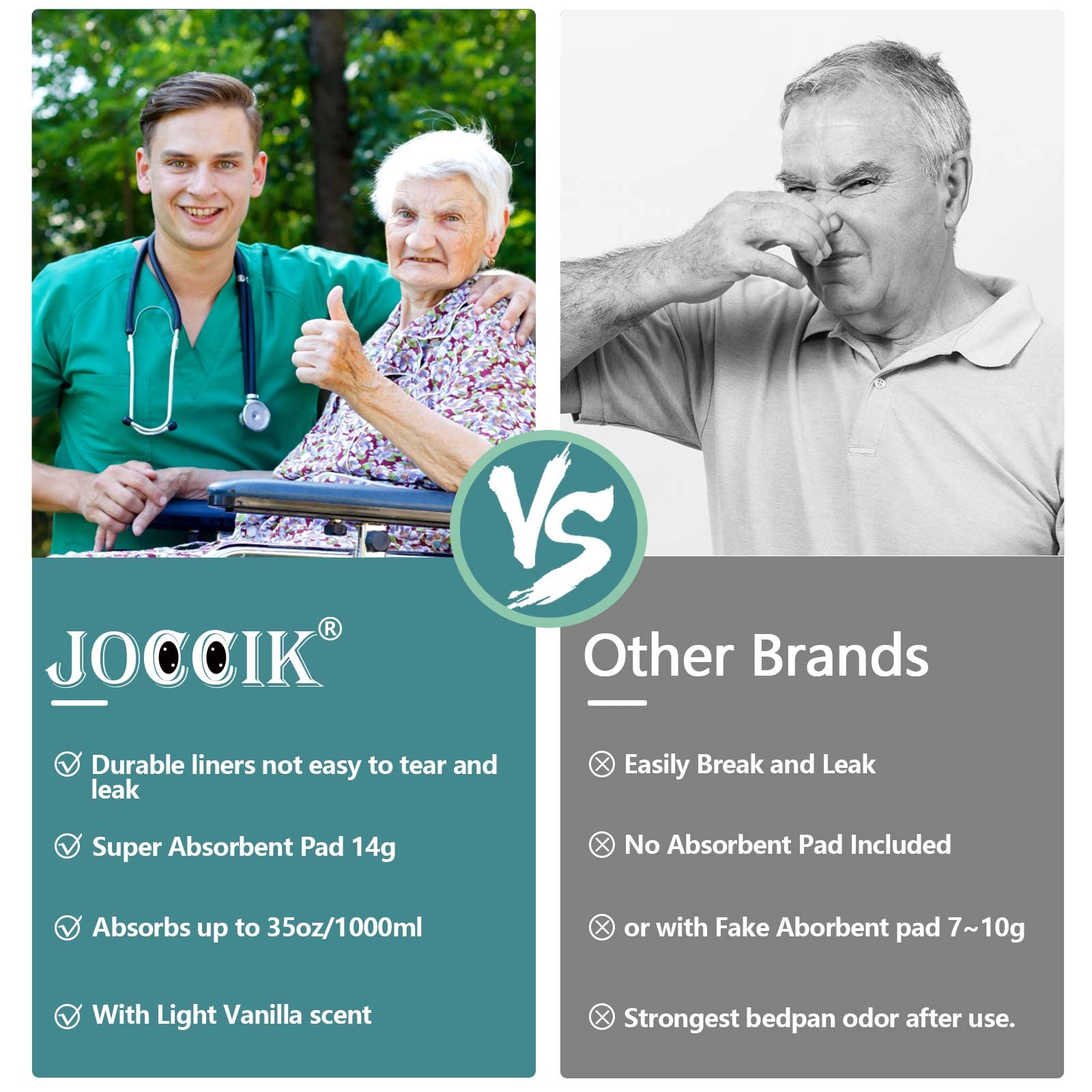 Commode Liners for Bedside Commode with Super Absorbent Pad 50 Pack Disposable Bags Universal Fit All Standard Toilet Chair Bucket