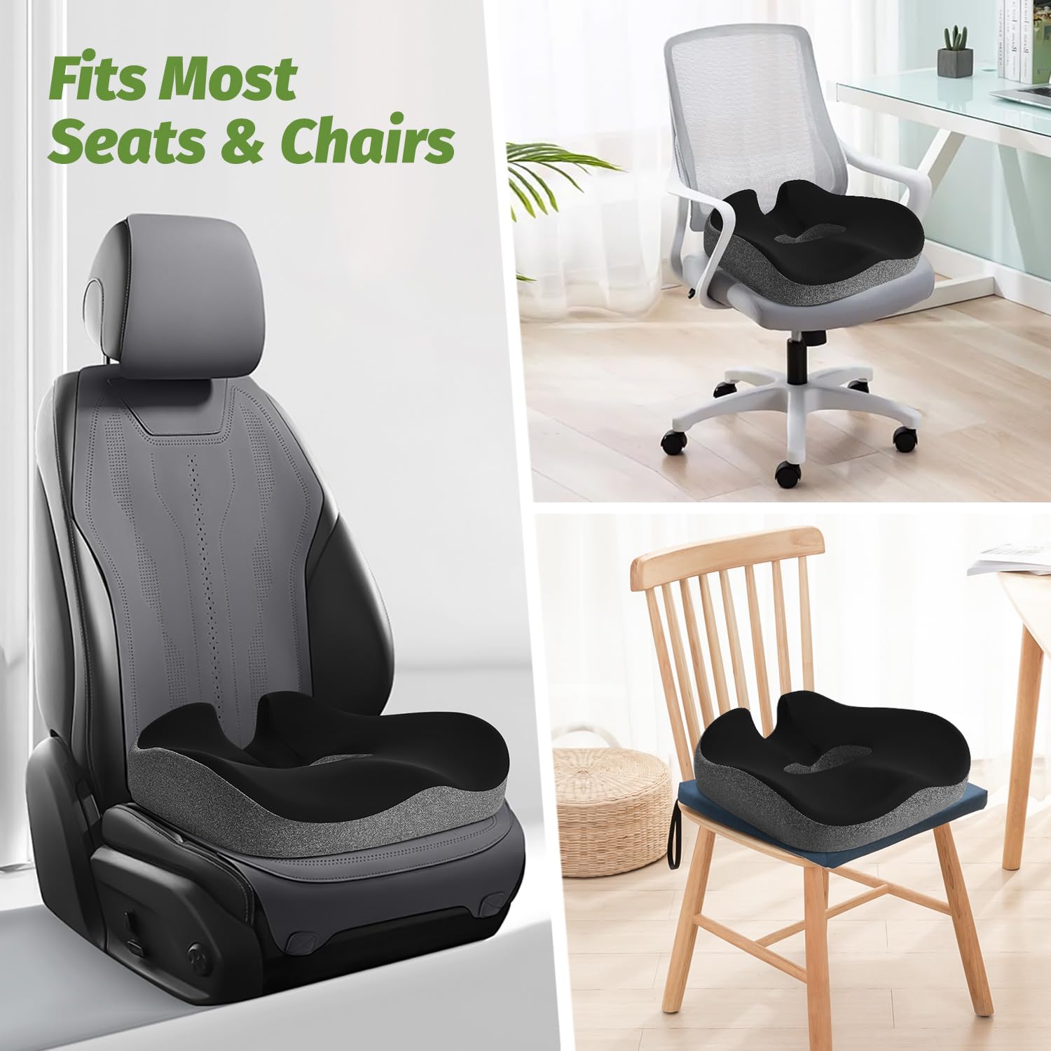 anzhixiu Concave U Surface Donut Pillow for Tailbone Pain Cradle Tailbone Reducing Pressure on Pelvis- Hemorrhoid Pillow for Office, Car, Home Seat- Black/Gray