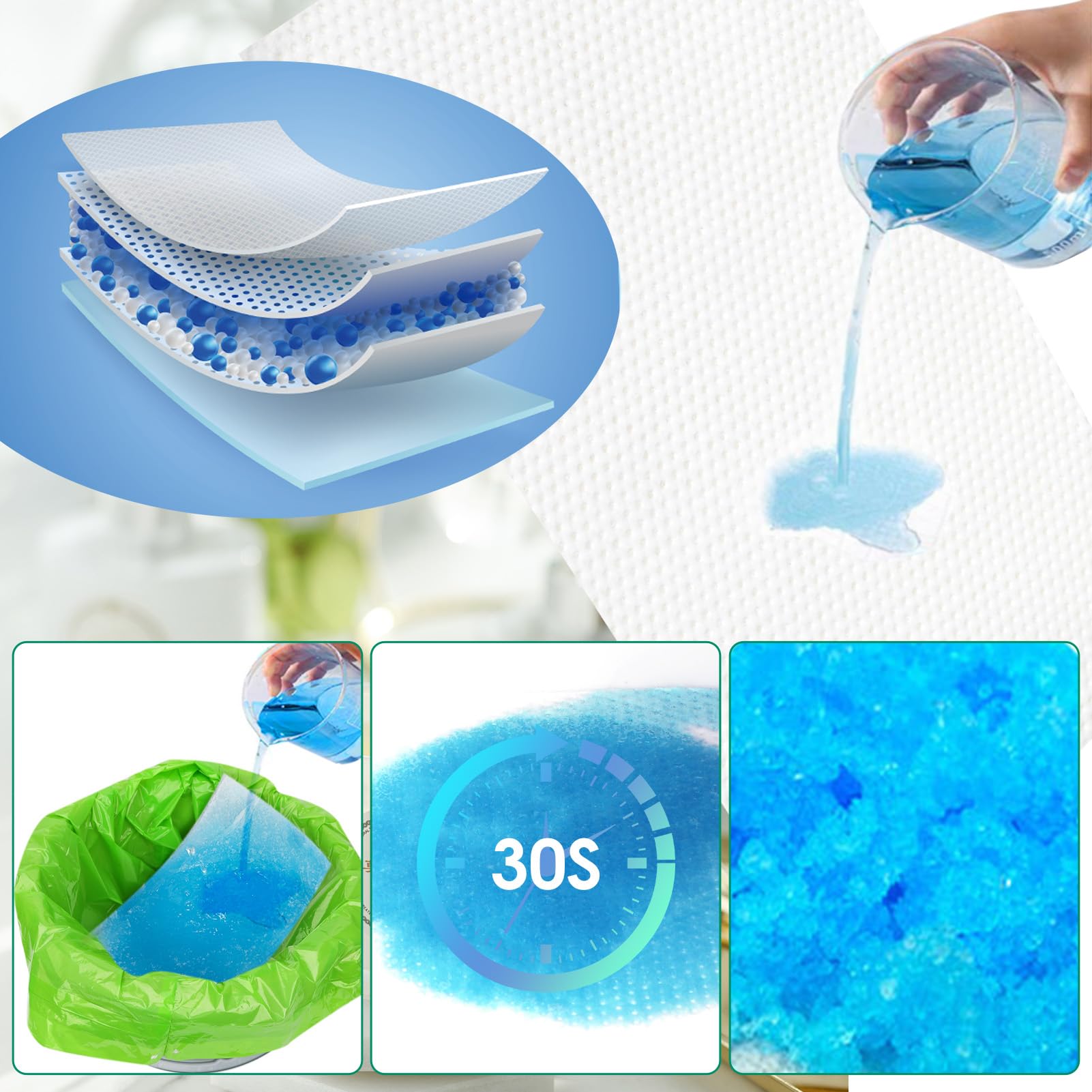 BOOWOO Bedside Commode Liners with Absorbent Pads, Disposable Commode Bags/Pads, Scented Adult Potty Chair Liners, Portable Commode Poop Bag for Commode Chair, Bedpan, Bucket Toilet, 50 Bags+50 Pads