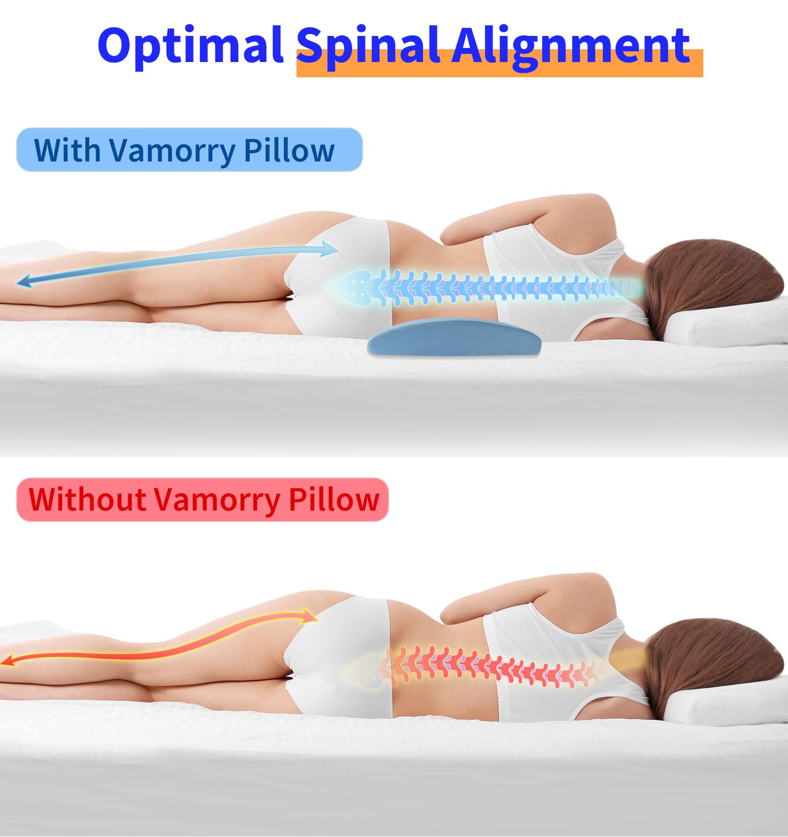 Lumbar Support Pillow for Bed Relief Back Pain: Lower Back Pillow for Sleeping - Memory Foam Waist Pillow - Cooling Back Bolster Pillow for Side, Back&Stomach Sleepers - Bed Cushions for Car, Sofa
