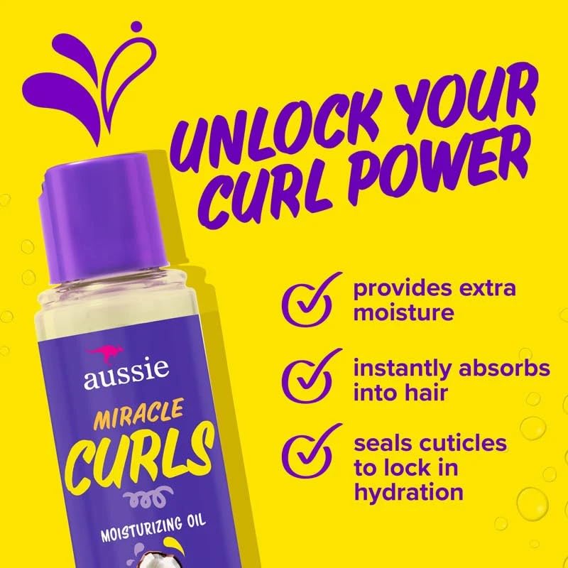 Aussie Miracle Curls Defining Oil Hair Treatment, 3 Pack, Coconut and Australian Jojoba Oil, For Dry, Curly, Kinky and Wavy Hair, Reduce Frizz and Add Shine, Paraben Free Formula, 3.2 oz Each