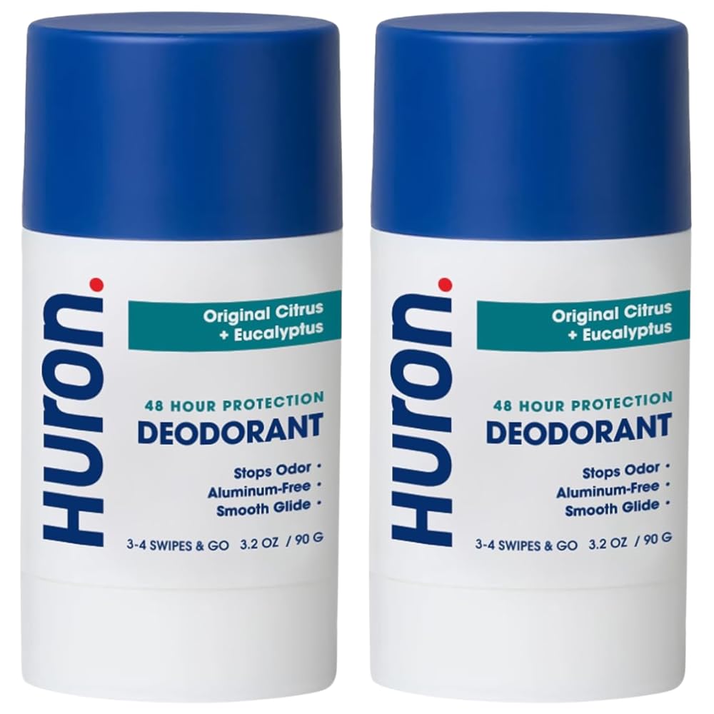 Huron 48 Hour Odor Protection Deodorant – Long-Lasting & Nourishing Aluminum Free Deodorant – Infused with Shea Butter, Jojoba & Coconut Oil – 3 Signature Scents – 3.2 oz (2 Pack)