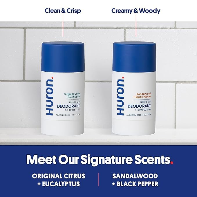 Huron 48 Hour Odor Protection Deodorant – Long-Lasting & Nourishing Aluminum Free Deodorant – Infused with Shea Butter, Jojoba & Coconut Oil – 3 Signature Scents – 3.2 oz (2 Pack)