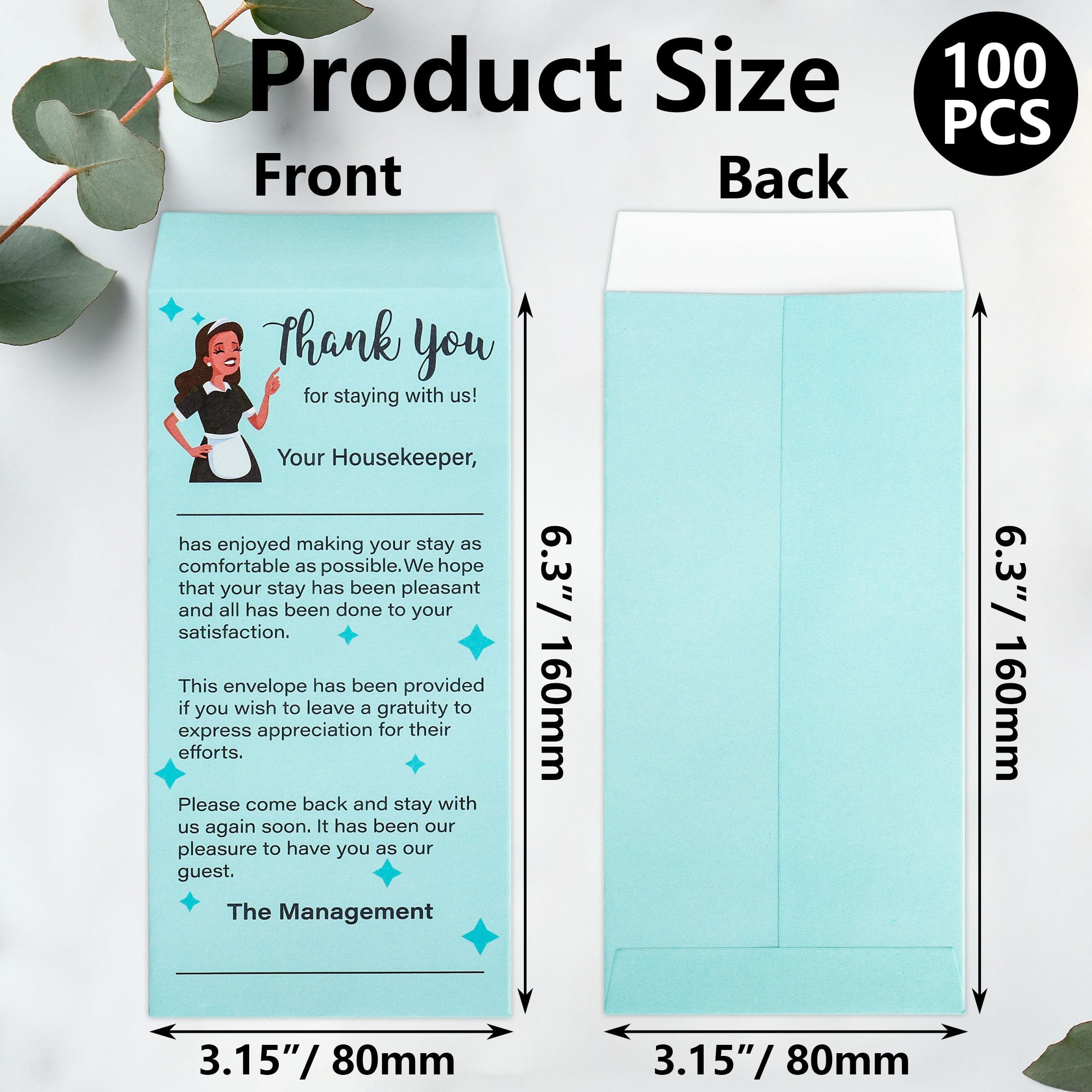 Lesnala 100Pcs Housekeeping Tip Envelopes Self Adhesive Bulk for Hotel Motel Coin Seed Money Gratuity Key Cards Saving Check 6.6 X 3.15inch