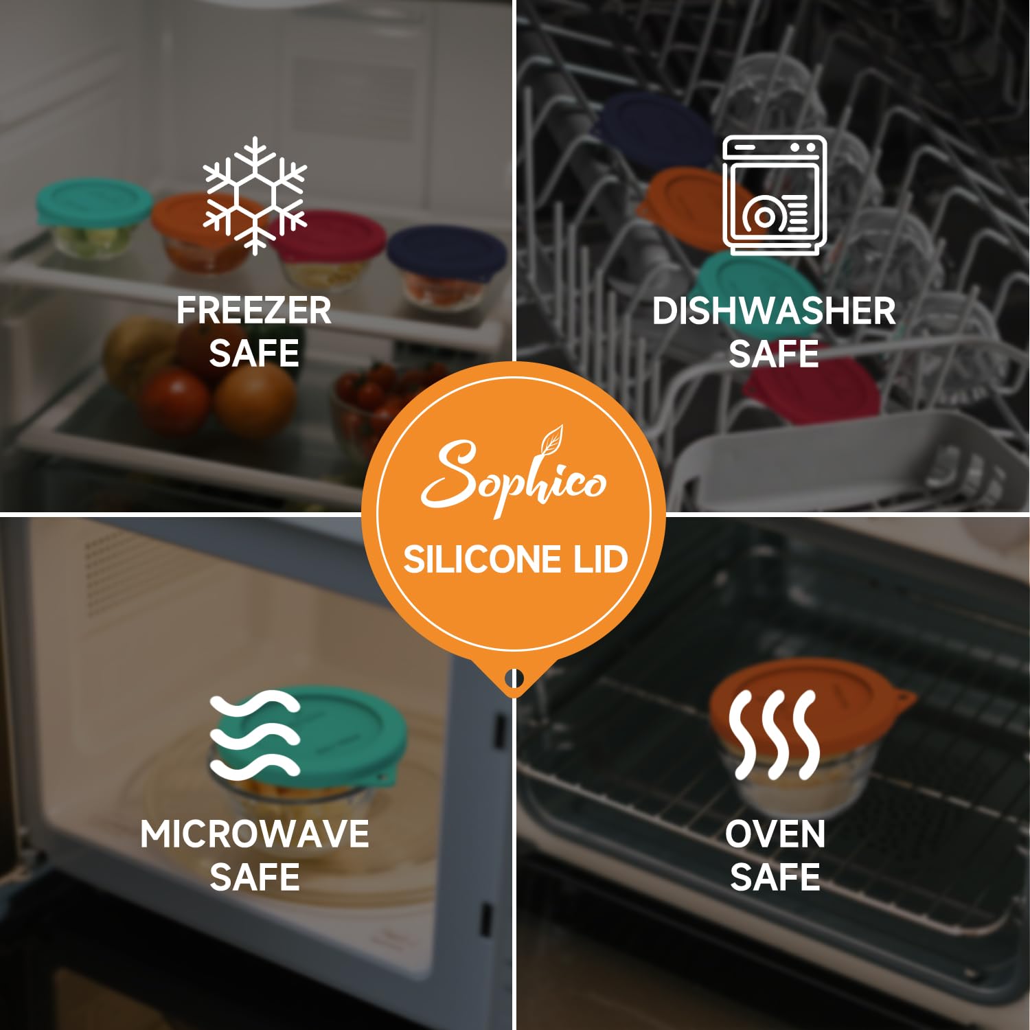 Sophico Silicone Replacement Lids for Pyrex and Anchor Hocking Glass Custard Cups 6oz, Round Silicone Cover for Food Storage (Container not Included)