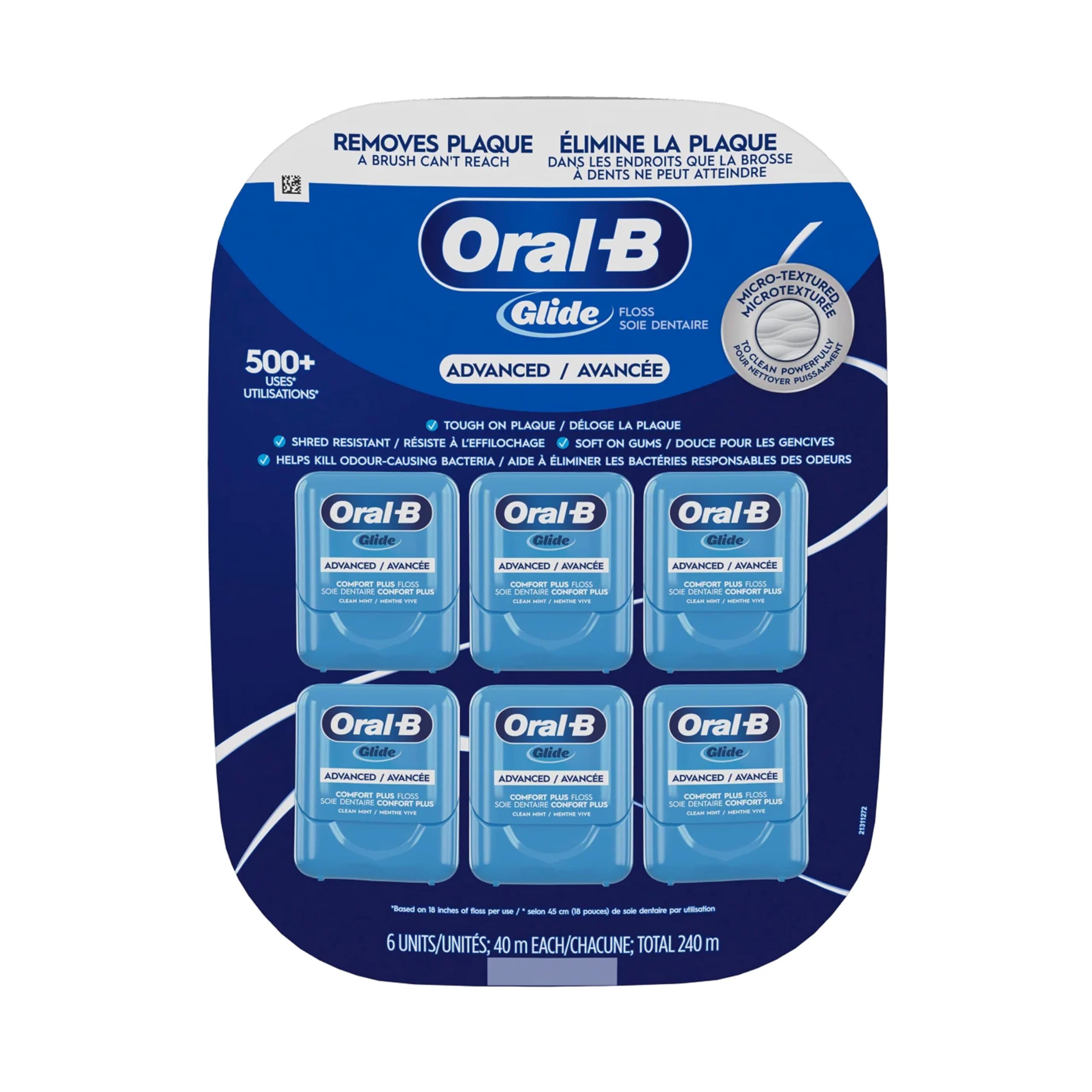 Oral-B Glide Advanced Comfort Plus Floss, 6 Count 40 m Each, Total 240 m or 262.5 Yard