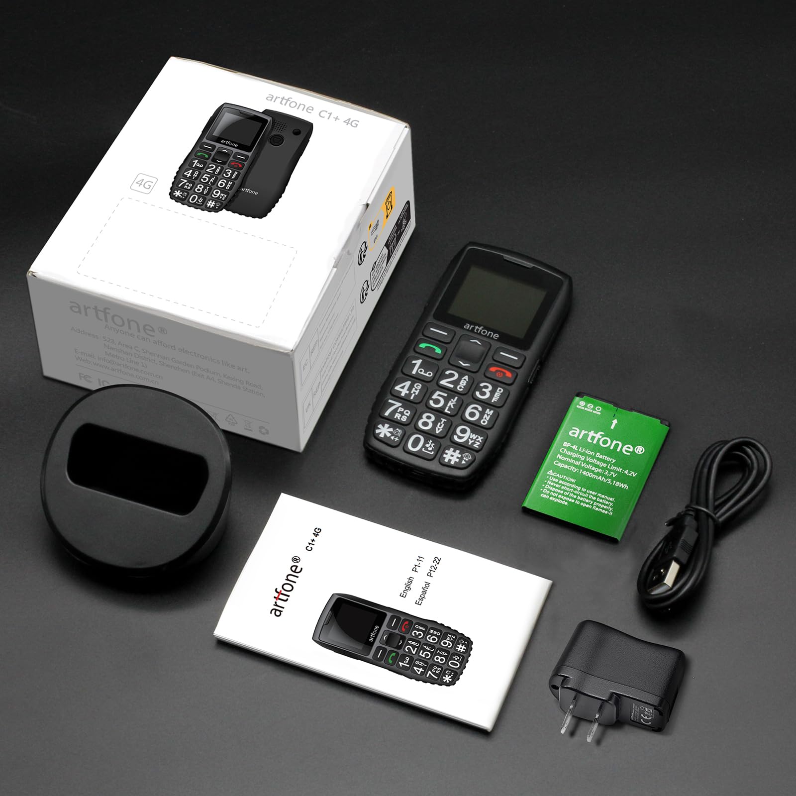 artfone C1+ 4G Unlocked Volte Big Button Cell Phone for Seniors, Basic Mobile Phone for The Elderly SOS Button,Loud and Clear Sound, Speaker, Speed Dial,Photo Contact,Charging Dock,1800mAh