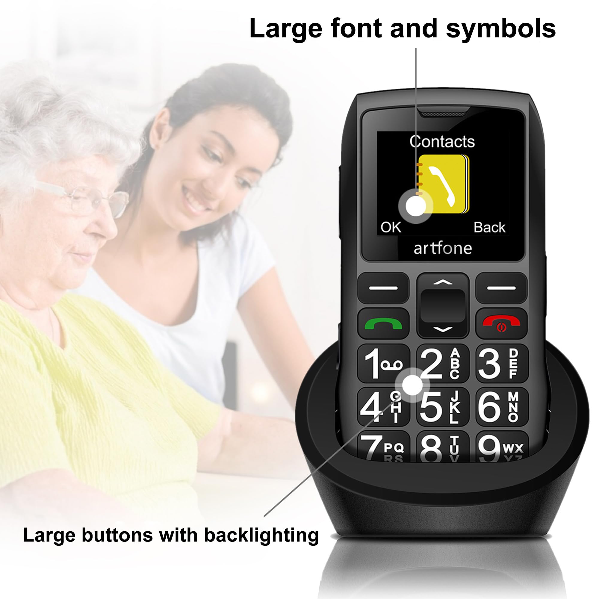 artfone C1+ 4G Unlocked Volte Big Button Cell Phone for Seniors, Basic Mobile Phone for The Elderly SOS Button,Loud and Clear Sound, Speaker, Speed Dial,Photo Contact,Charging Dock,1800mAh