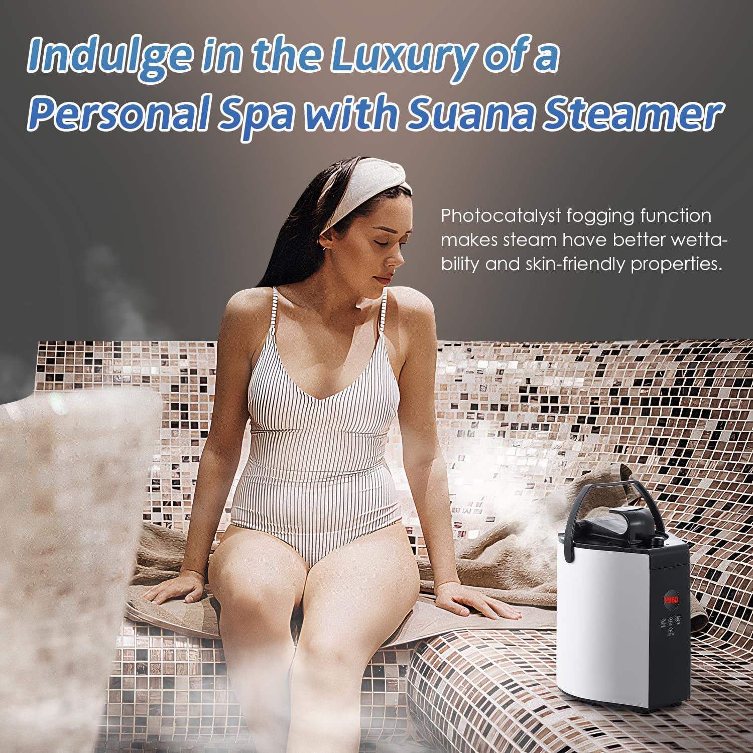 Hapyvergo Sauna Steamer Machine 3L, 1300W Portable Sauna with Remote Control, Fogging Function, 304# SUS Sauna Steam Pot Generator, Rapid Heat Steam with Temp and Timer Digital Display (Lock FUCTION)