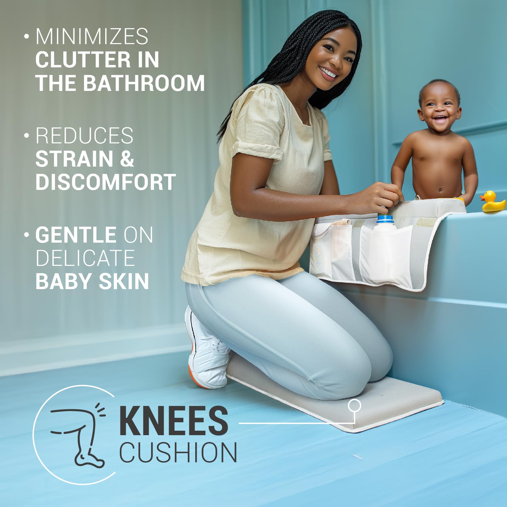 colsen Baby Bath Kneeler and Elbow Kneeling Rest Pad Set – Comfortable, 1.5” Thick, Painless, Non-Slip, Foldable Mat for Bathing Parents, with Toy Organizer for Babies and Toddlers - Grey