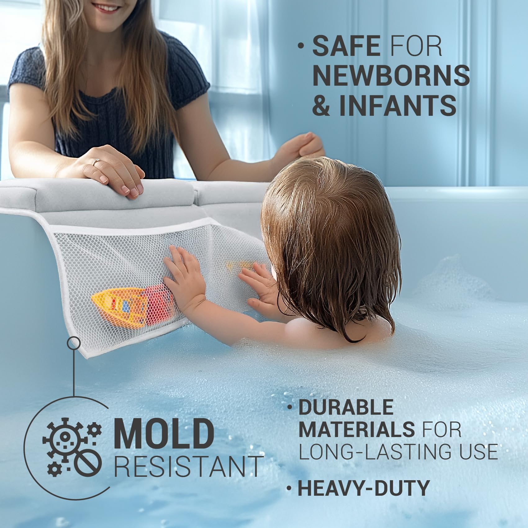 colsen Baby Bath Kneeler and Elbow Kneeling Rest Pad Set – Comfortable, 1.5” Thick, Painless, Non-Slip, Foldable Mat for Bathing Parents, with Toy Organizer for Babies and Toddlers - Grey