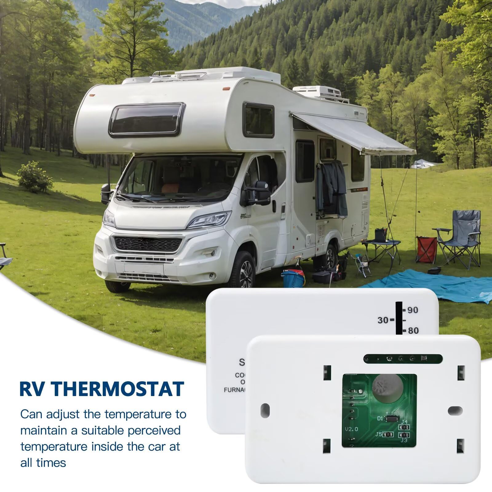 Updated White RV Analog Thermostat for Dometic (Cool Only/Furnace) 3106995.032, 12V DC RV Thermostat for Campers