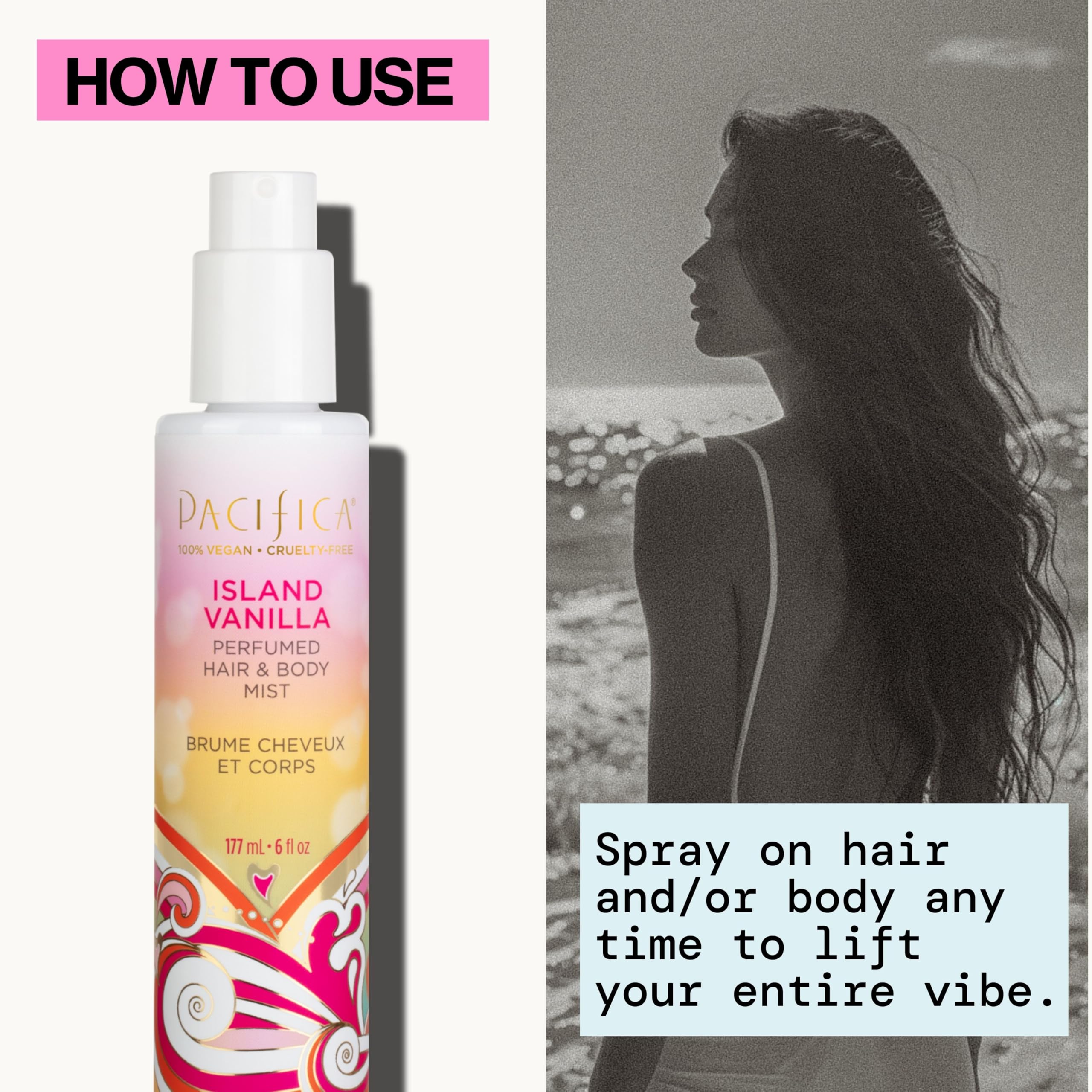 Pacifica Island Vanilla Hair Mist Perfume and Full Body Spray for Women - Fragrance Spray for A Mood-Lifting Experience, Paraben-Free, Clean Beauty No Alcohol, Vegan & Cruelty-Free, 6 oz oz