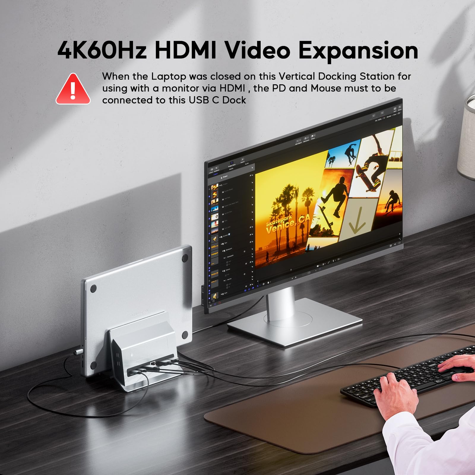 PULWTOP MacBook Pro Air Docking Station, Vertical USB C Laptop Docking Station with M.2 SSD Slot, HDMI 4K@60Hz, 4 USB A/C Max 10Gbps, Ethernet, SD/TF, PD Dock for MacBook/USB-C Win Laptops - Grey