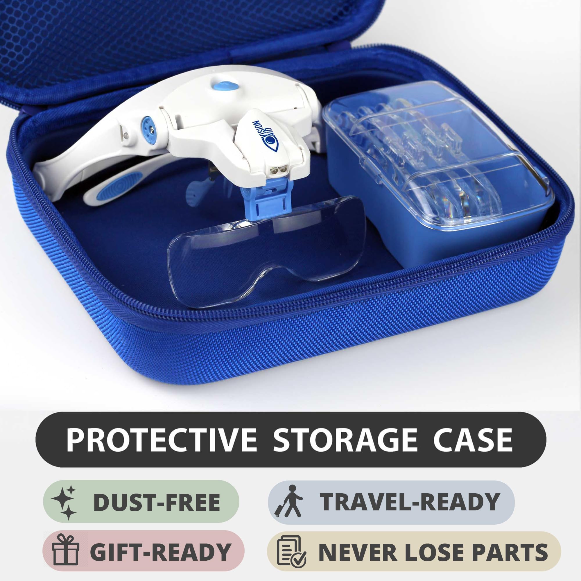 Vision Aid Expert Edition Magnifying Glasses with USB Rechargeable LED Light and Storage Case Hands Free Head Magnifier for Hobby Painting Close Work
