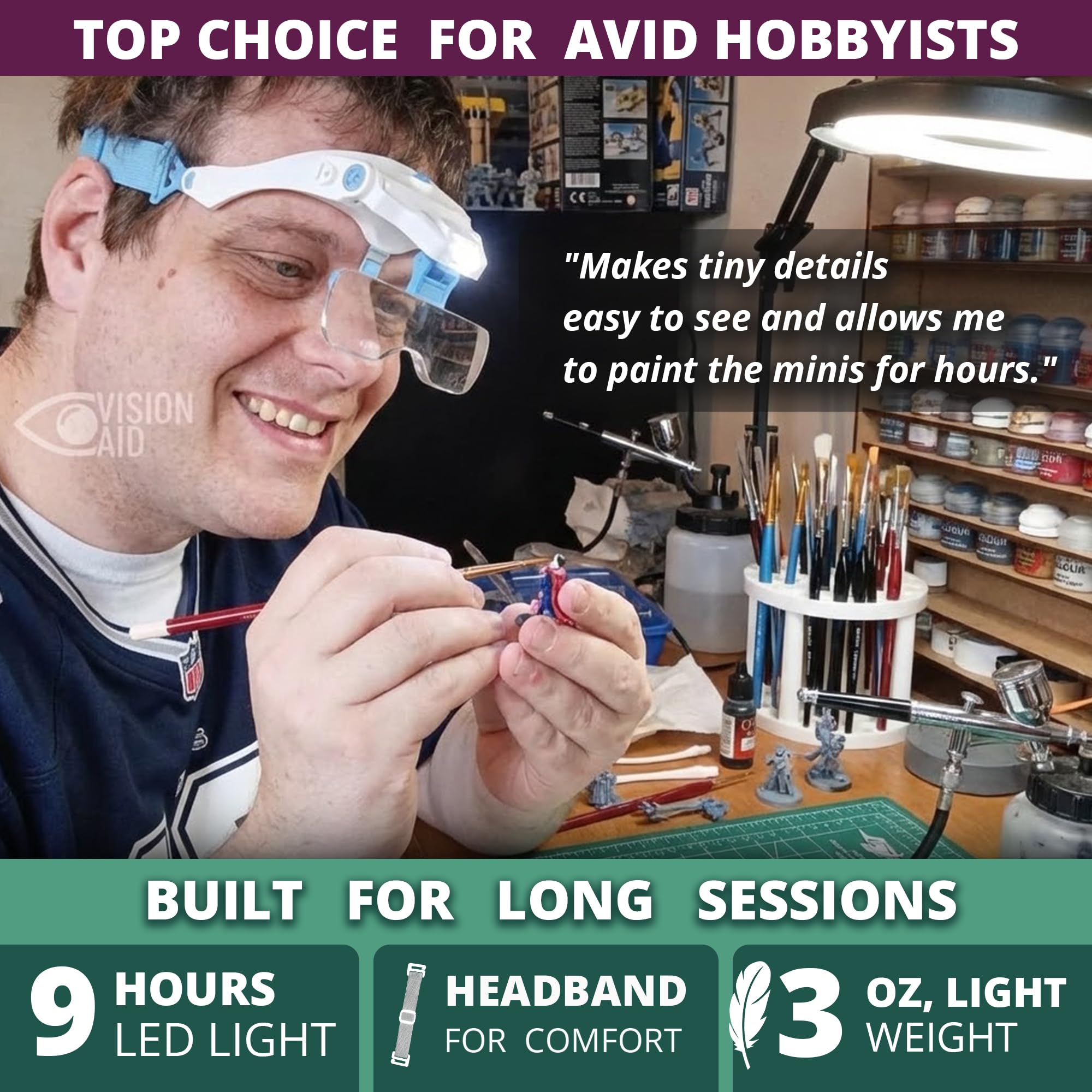 Vision Aid Expert Edition Magnifying Glasses with USB Rechargeable LED Light and Storage Case Hands Free Head Magnifier for Hobby Painting Close Work