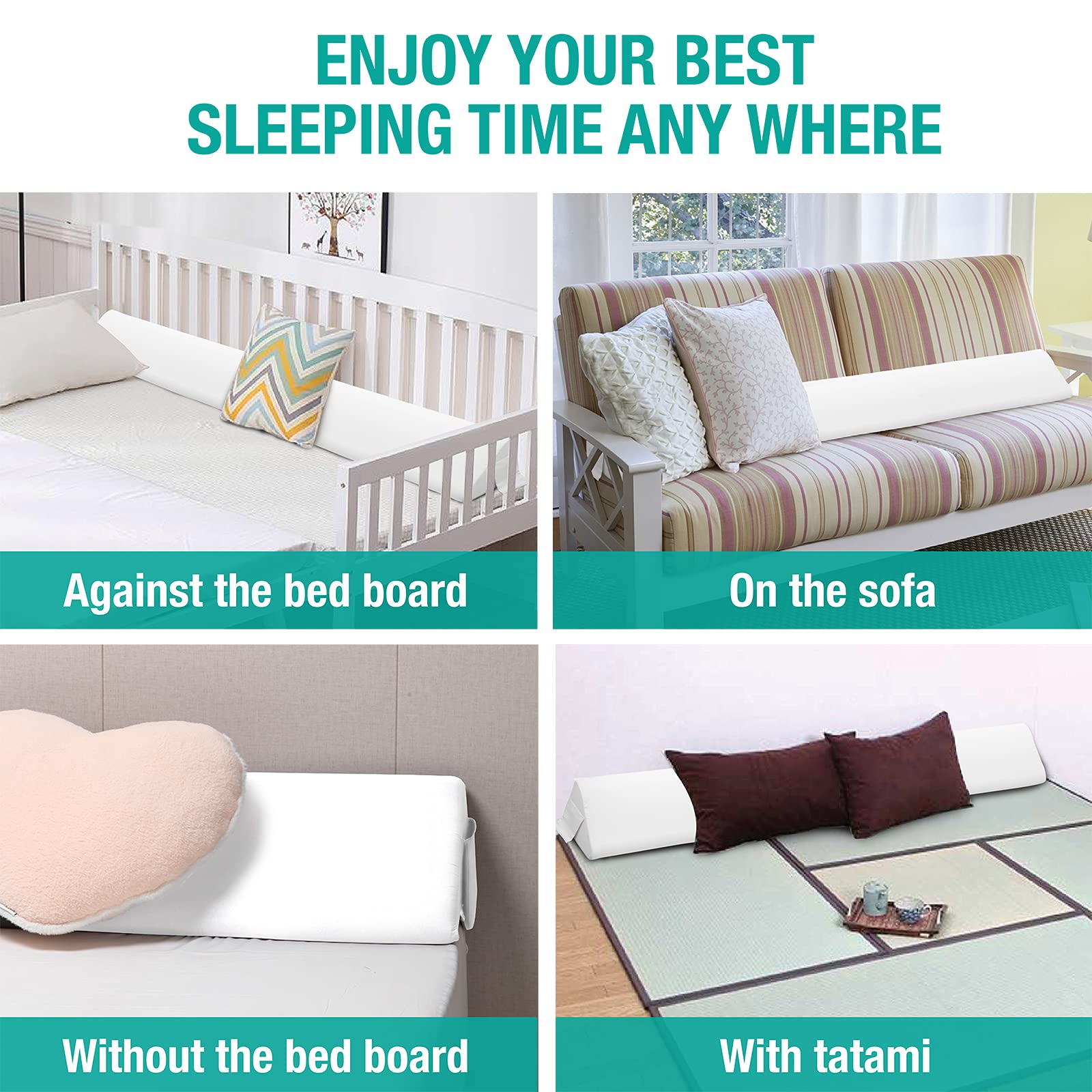 Vekkia Queen Size Bed Wedge Pillow for Headboard Gap/Mattress Wedge Gap Filler/Bed Gap Filler Fill 0-6" Gap Between Headboard and Mattress,60"x10"x6"-White