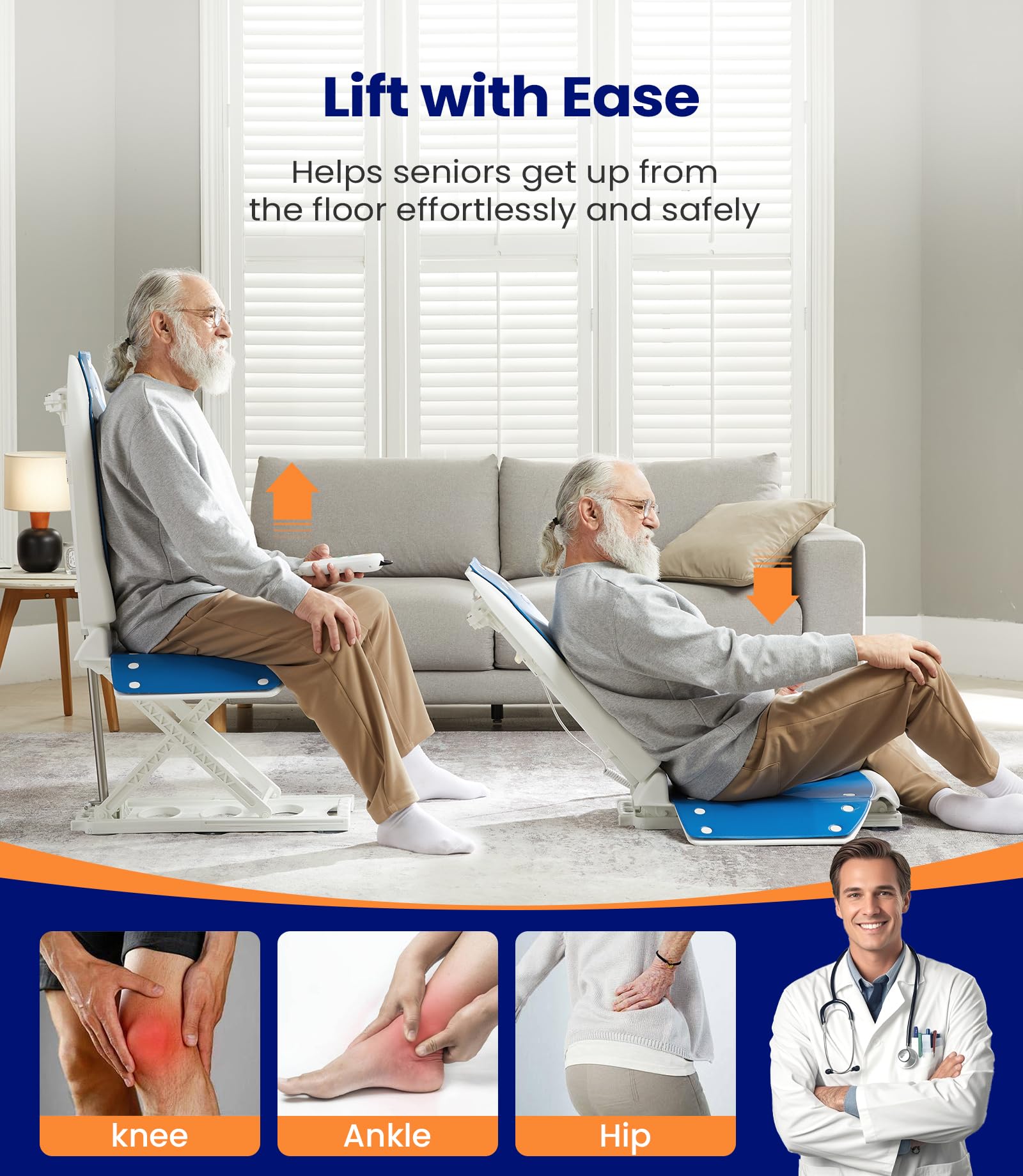 MAIDeSITe Electric Chair Lift, Stand Up Independently from Floor, Support Up to 300 LBS, Chair Lift for Elderly, JC35M3