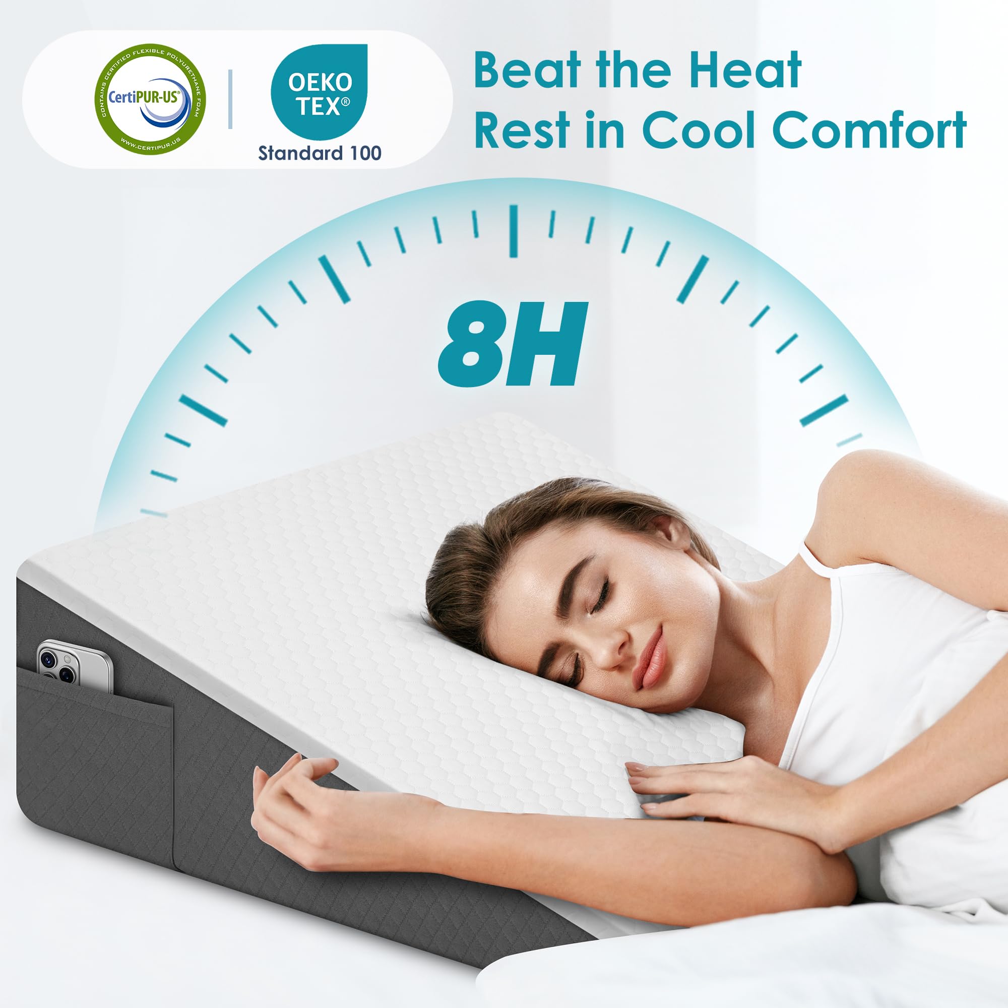 DiffPacky Wedge Pillow, 8 inch Bed Wedge Pillow for Sleeping & Resting, Cooling Memory Foam Incline Pillow for Adults Seniors, Back Support and Leg Elevation, Ideal for Couch, Bedroom & Living Room