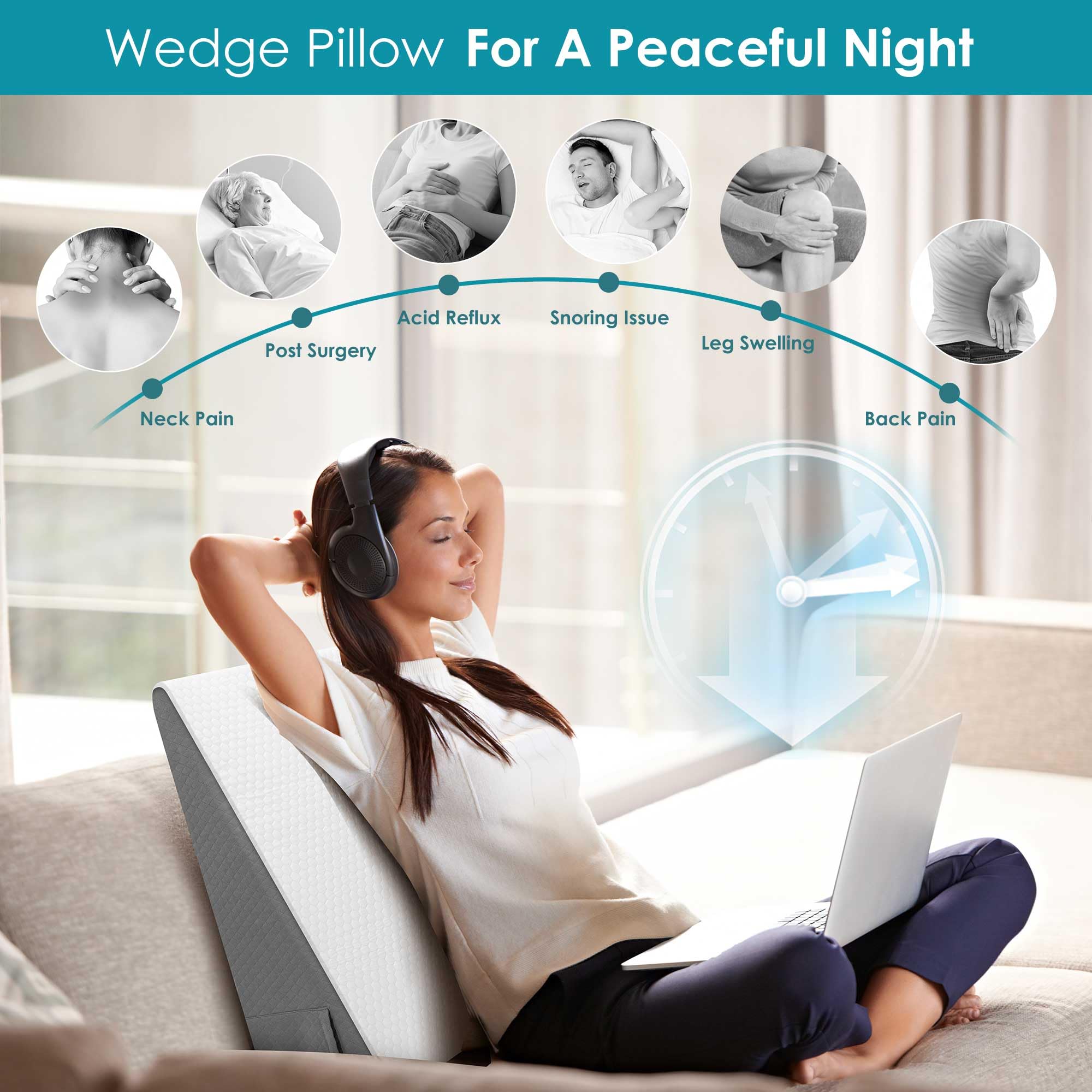 DiffPacky Wedge Pillow, 8 inch Bed Wedge Pillow for Sleeping & Resting, Cooling Memory Foam Incline Pillow for Adults Seniors, Back Support and Leg Elevation, Ideal for Couch, Bedroom & Living Room