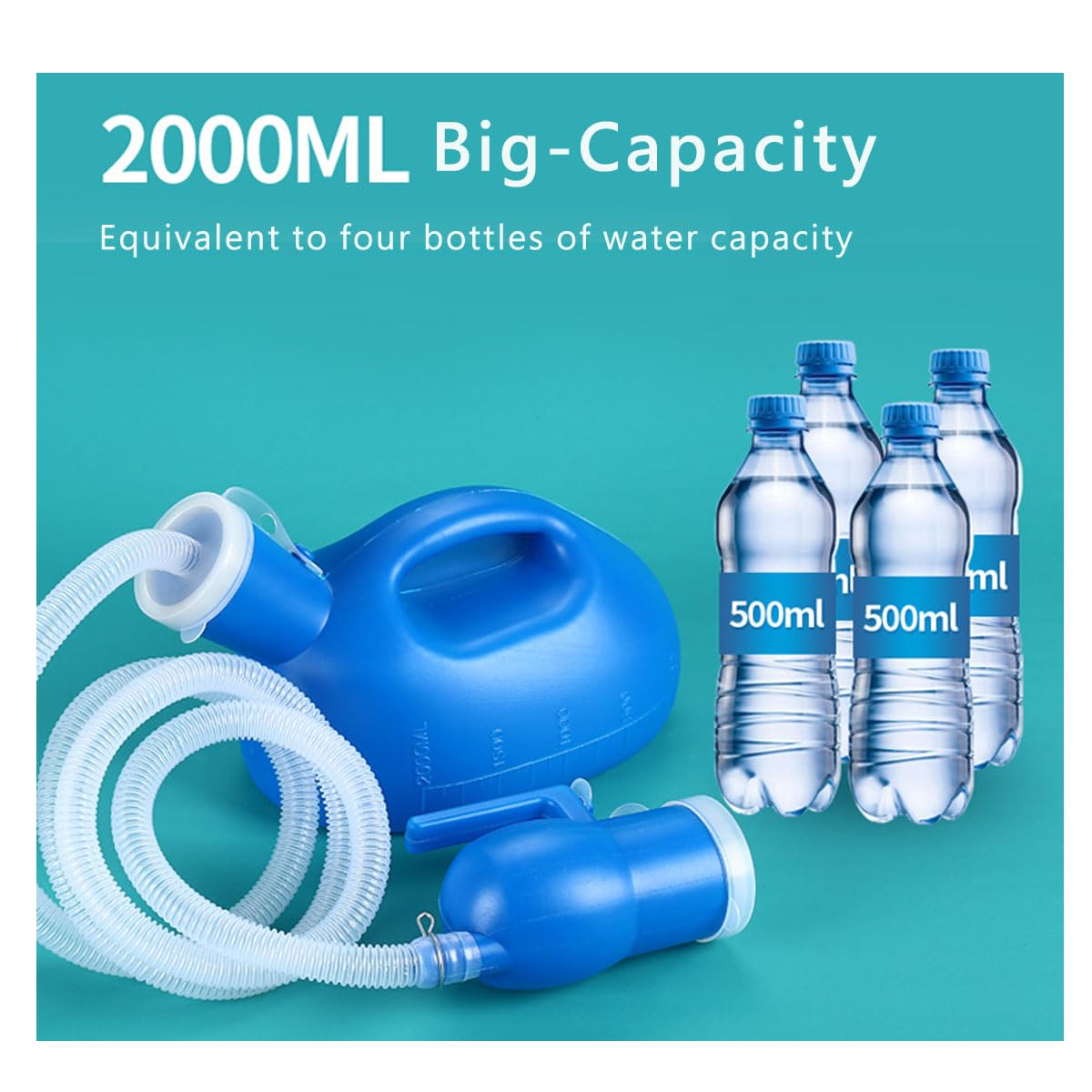 Male Urinal Bottle 68 OZ Portable Urinals for Men 59" Long Hose with Lid (Blue)