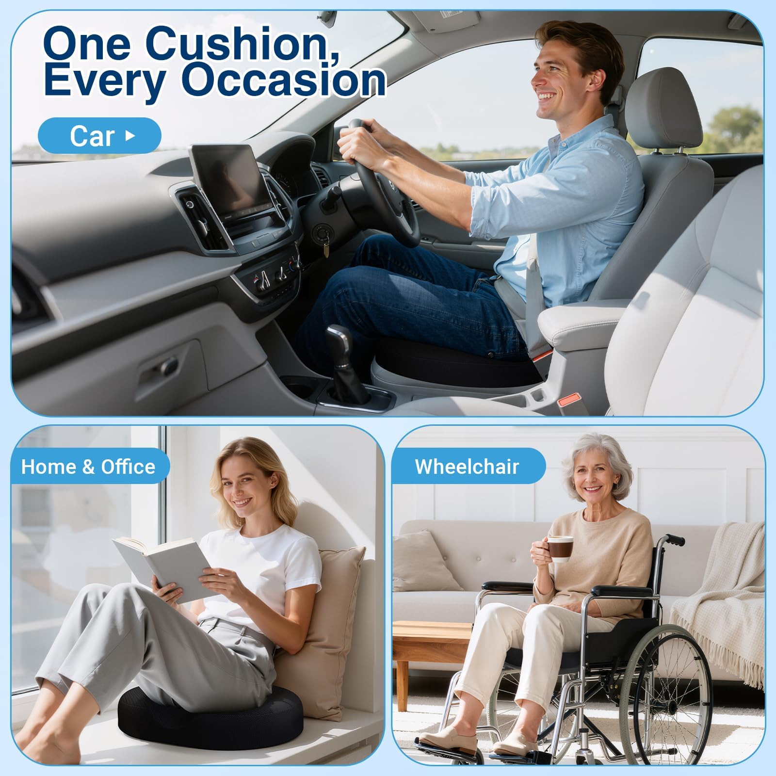 CushZone Donut Pillow for Postpartum Pregnancy - Large Ergonomic Chair Seat Cushions, Office Chair Cushion, Breathable Hemorrhoid Pillow, Lifting Chair Pads for Dining, Sitting, After Surgery(Black)