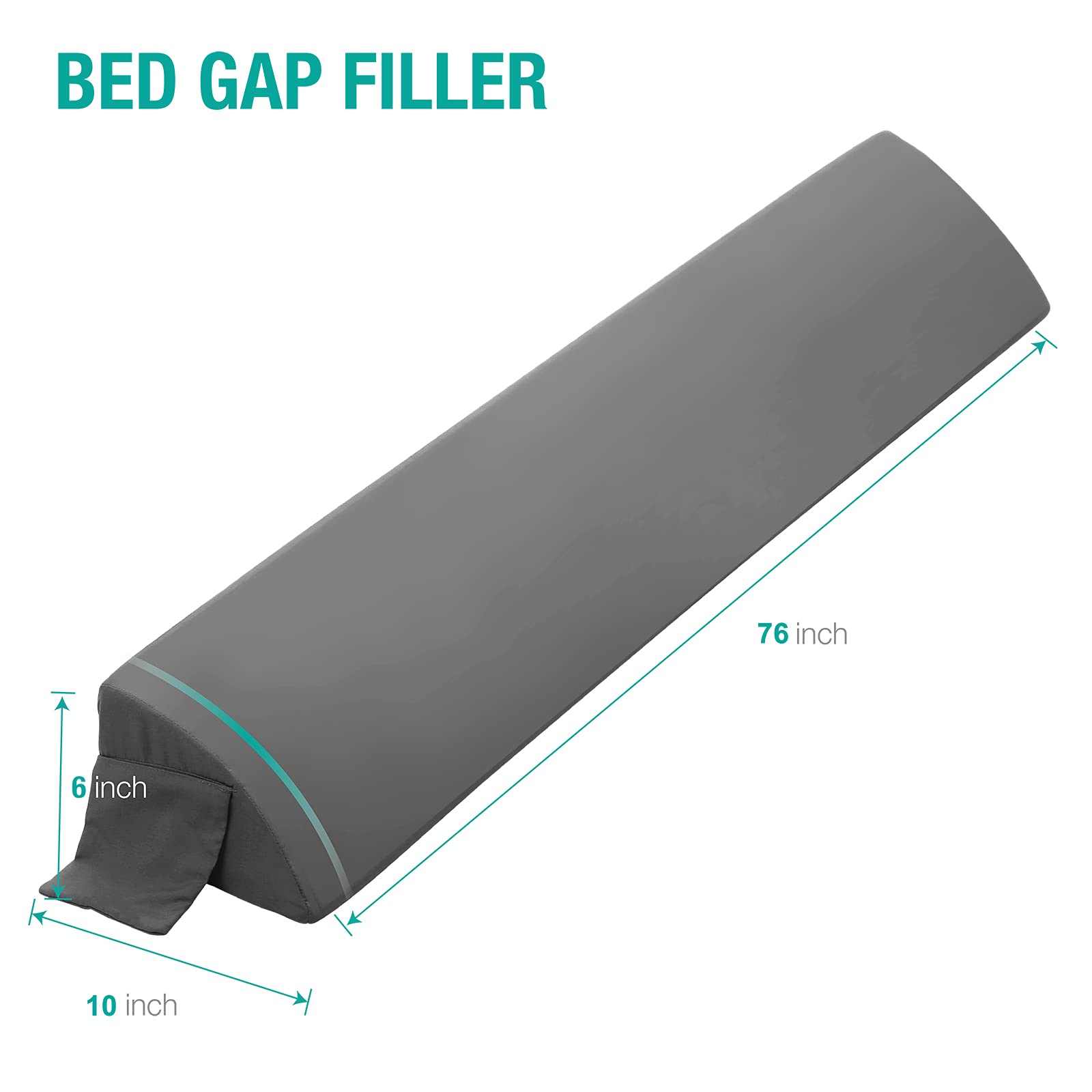 Vekkia King Bed Wedge Pillow for Headboard Gap, 0–6" Gap Filler with Side Pockets & Washable Cover, Gray 76"x10"x6"