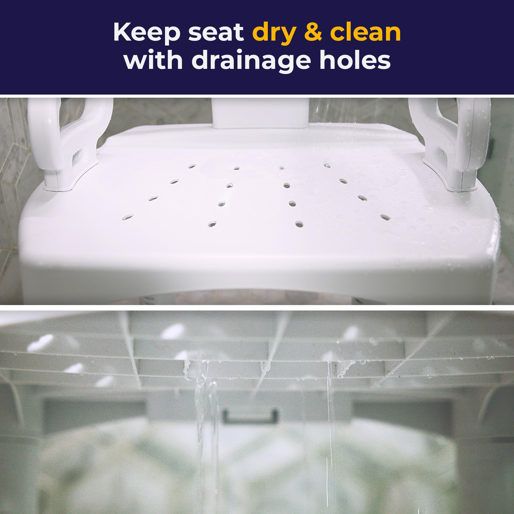 Drive Medical Bathroom Bench with Back & Arms - Adjustable Height - Suction Tip Legs for Stability - Durable Plastic Seat - 350 Lb Capacity - White