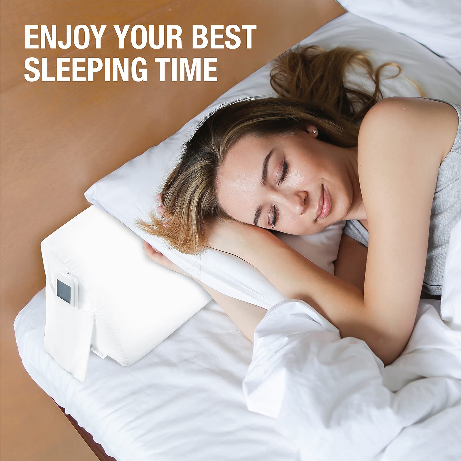 Vekkia King Bed Wedge Pillow for Headboard – High-Density Foam Fills Gaps (0-5.5") Between Mattress and Headboard, Wedge Pillow with Pockets for Phone & Remotes, Washable Cover (White)