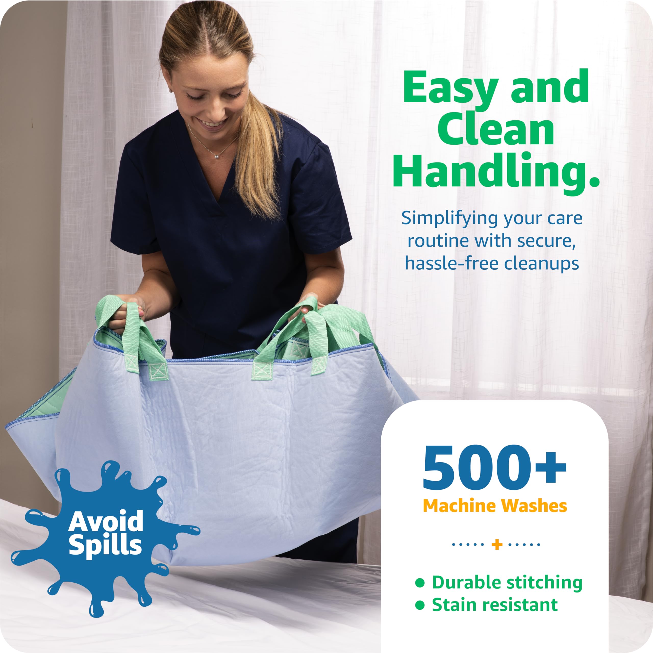 Improvia Positioning Bed Pad, with 8 Reinforced Handles, Quick-Drying, Washable, Waterproof, for Lifting, Turning, Transfering, Elderly and Incontinence Patients (Green, Pack of 2)