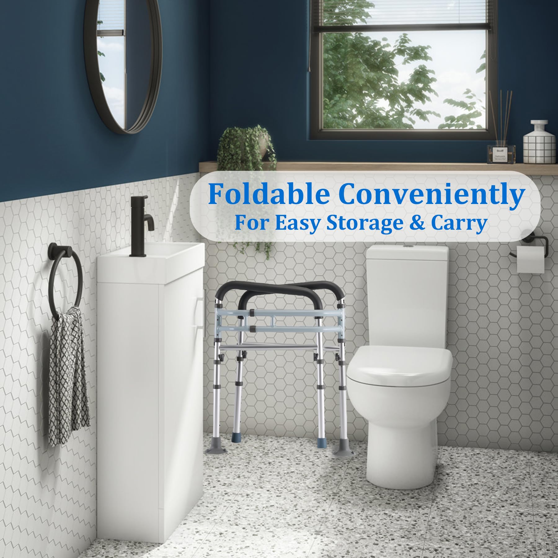 Toilet Safety Rails (300 LB) – Adjustable, Foldable Toilet Handle Frame for Elderly & Disabled Adults, Supports All Toilet Types