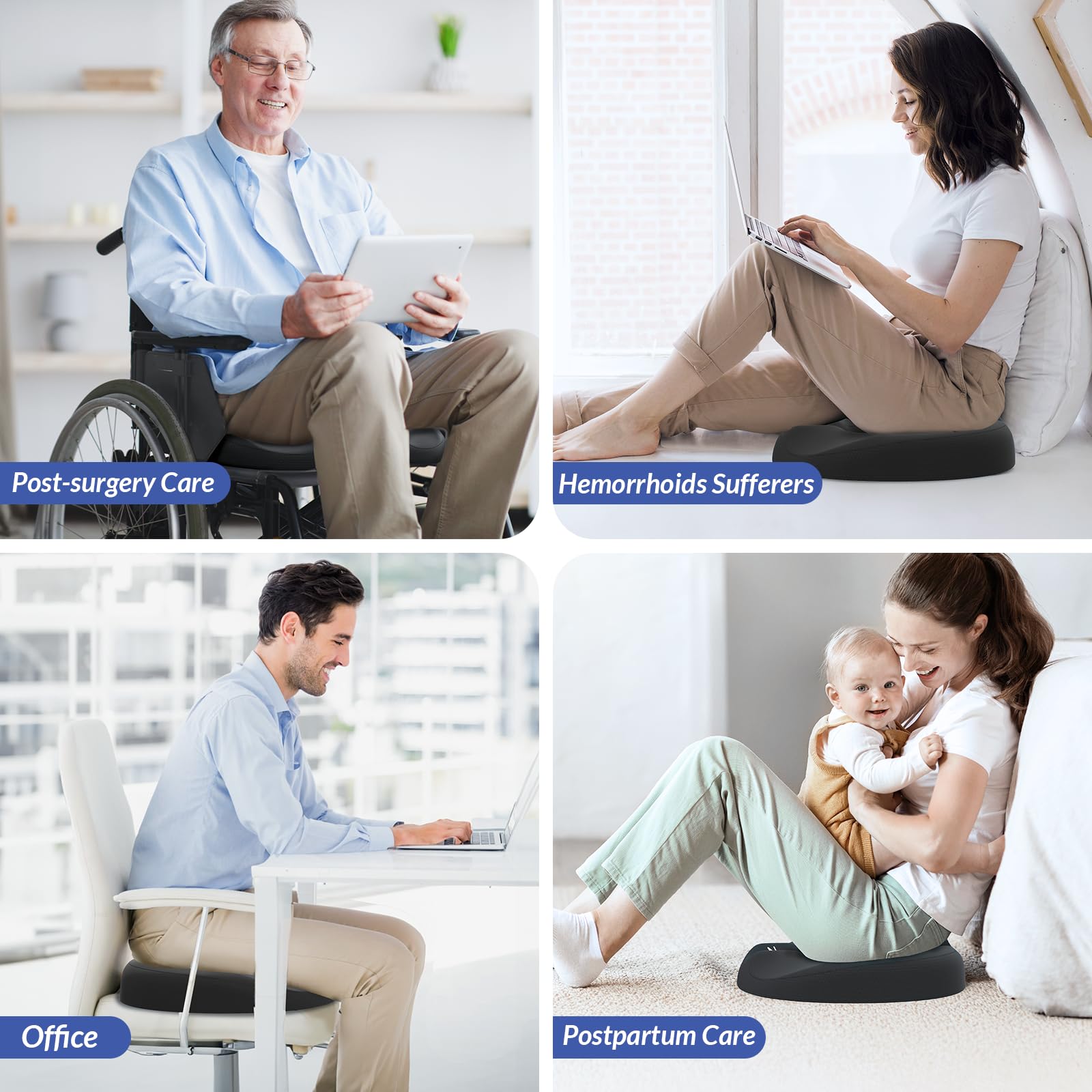 ZIKEE Dual U-Shaped Donut Pillow for Tailbone Pain, Hemorrhoid Pillow for Sitting with Pressure Relief Hole & Slope Design, Donut Seat Cushion for Coccyx, Postpartum & Post Surgery Sitting Relief