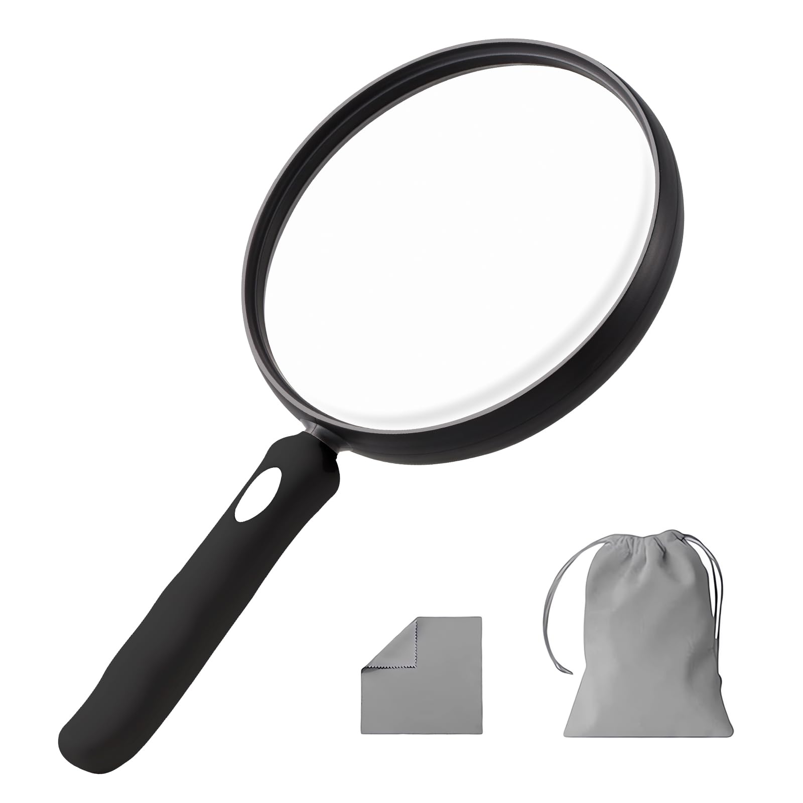 10X Large Magnifying Glass for Reading, Upgraded Handheld Magnifier with 5.12inch Anti-Glare Lens, Non-Slip Handle for Close Work, Seniors Reading, Kids Nature Exploration, Hobby Observation