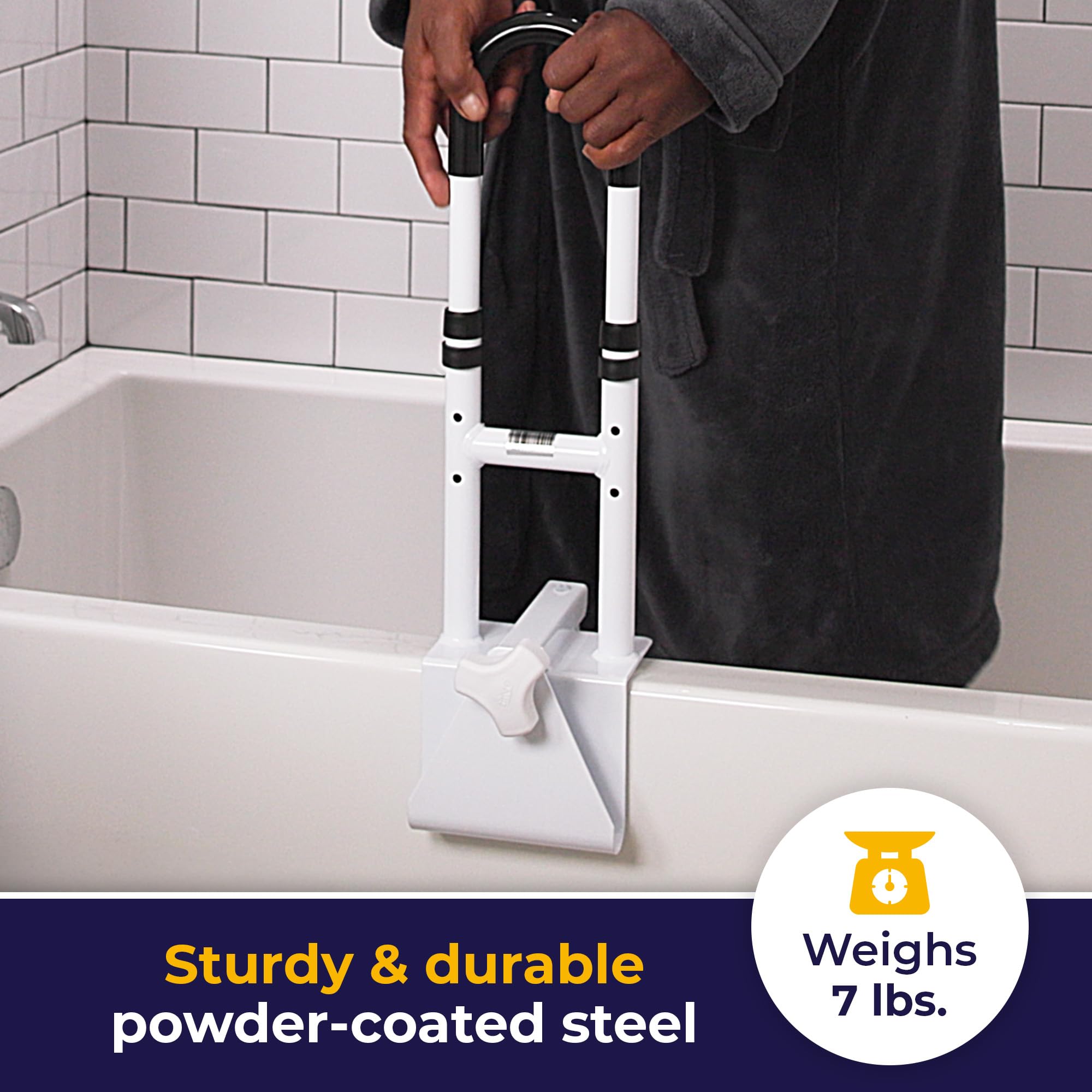 Drive Medical Adjustable Bathtub Grab Bar & Bathtub Safety Rail - Easy Clamp-On Installation - Durable Powder-Coated Steel Construction - Adjustable Height 14” to 17” - Scratch Proof Non-Slip Pads