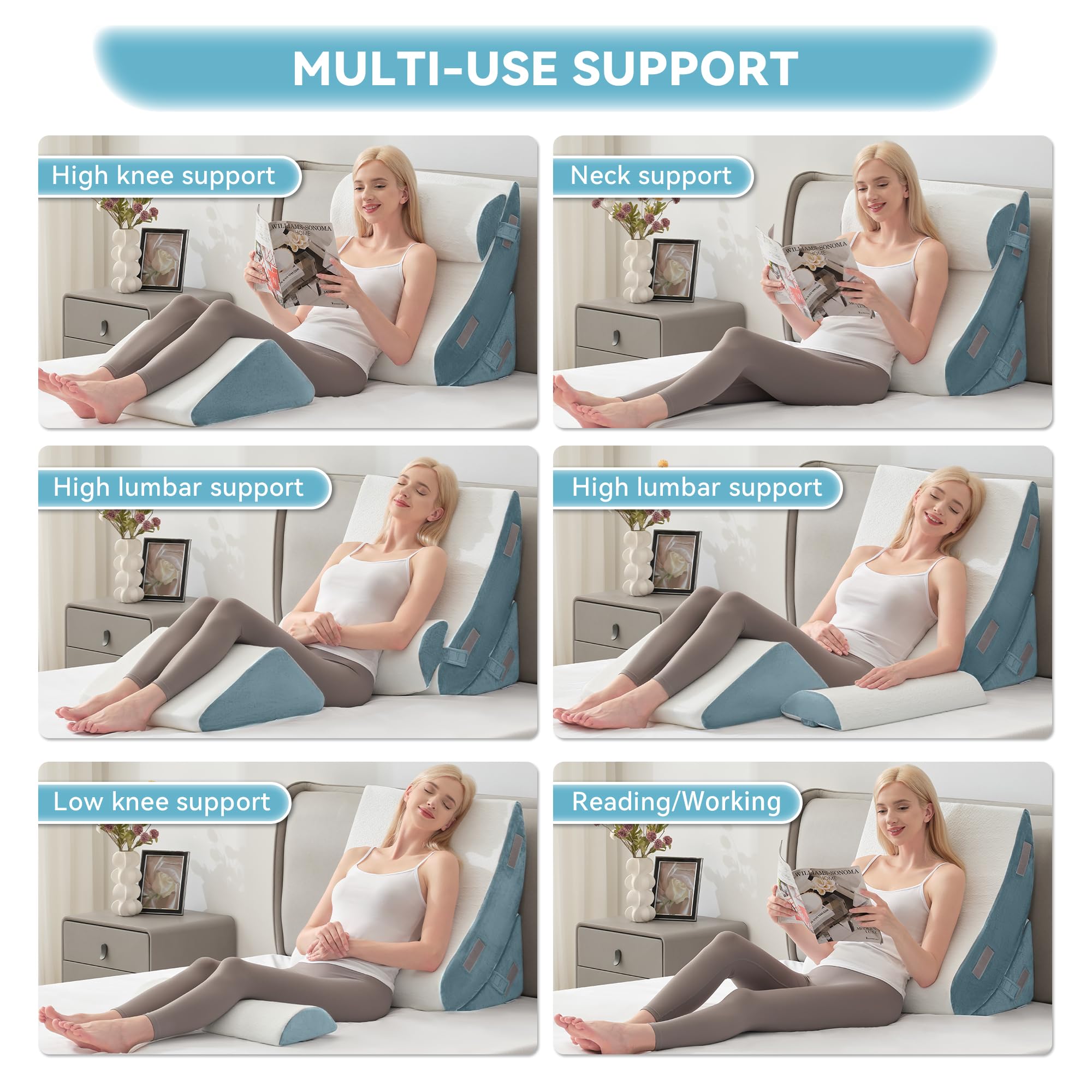 Kingfun 4PCS Orthopedic Bed Wedge Pillow Set for Headboard, Post Surgery Memory Foam Support Pillows for Back, Neck and Leg Pain Relief, Adjustable Triangle Pillow - Acid Reflux, Anti Snoring & GERD