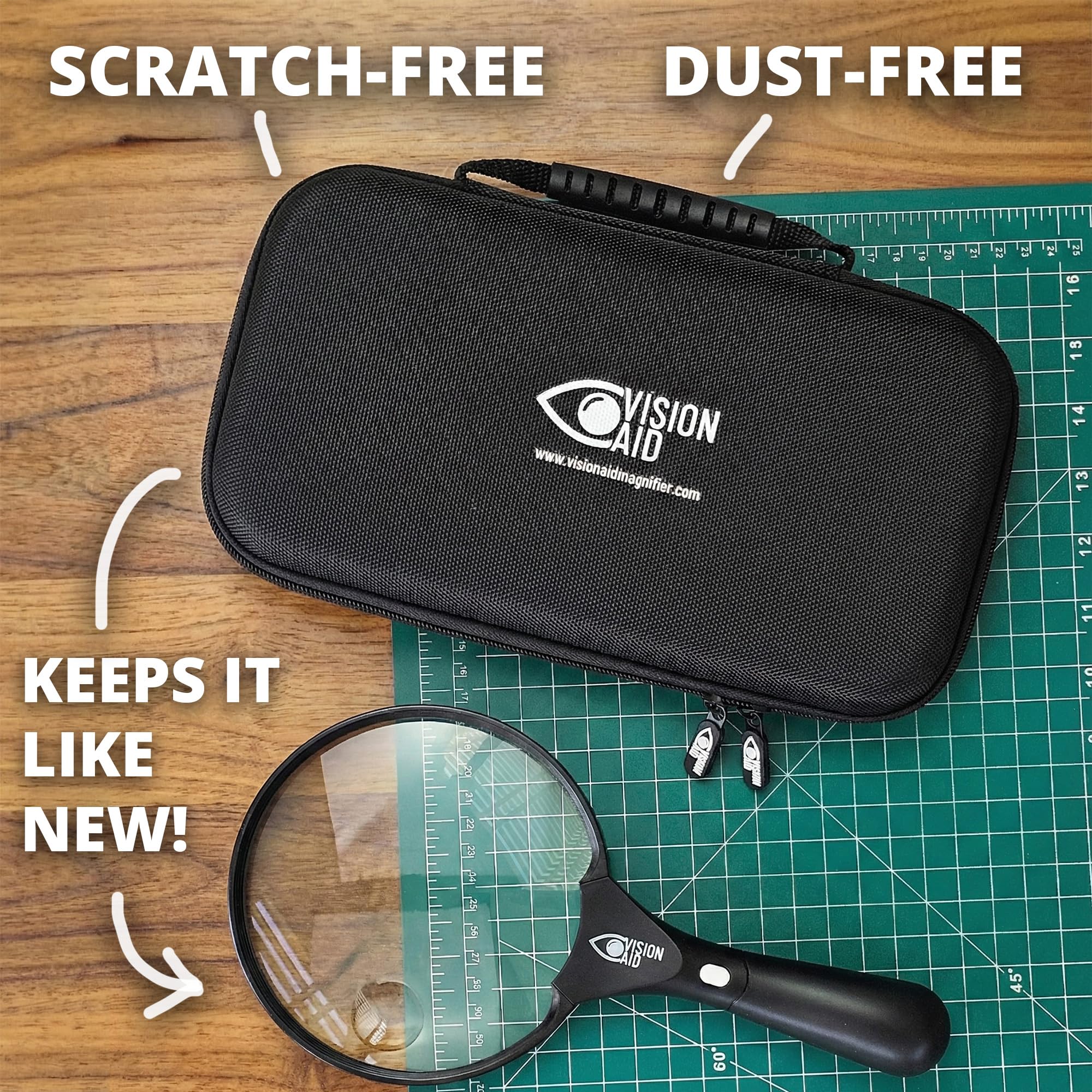 Large 5.5" Magnifying Glass with LED Light (USB Rechargeable) and Hard Case — 3.0X Handheld Illuminated Magnifier Loupe for Reading, Low Vision, Jewelry, Coins, Hobbies, Fine Print.