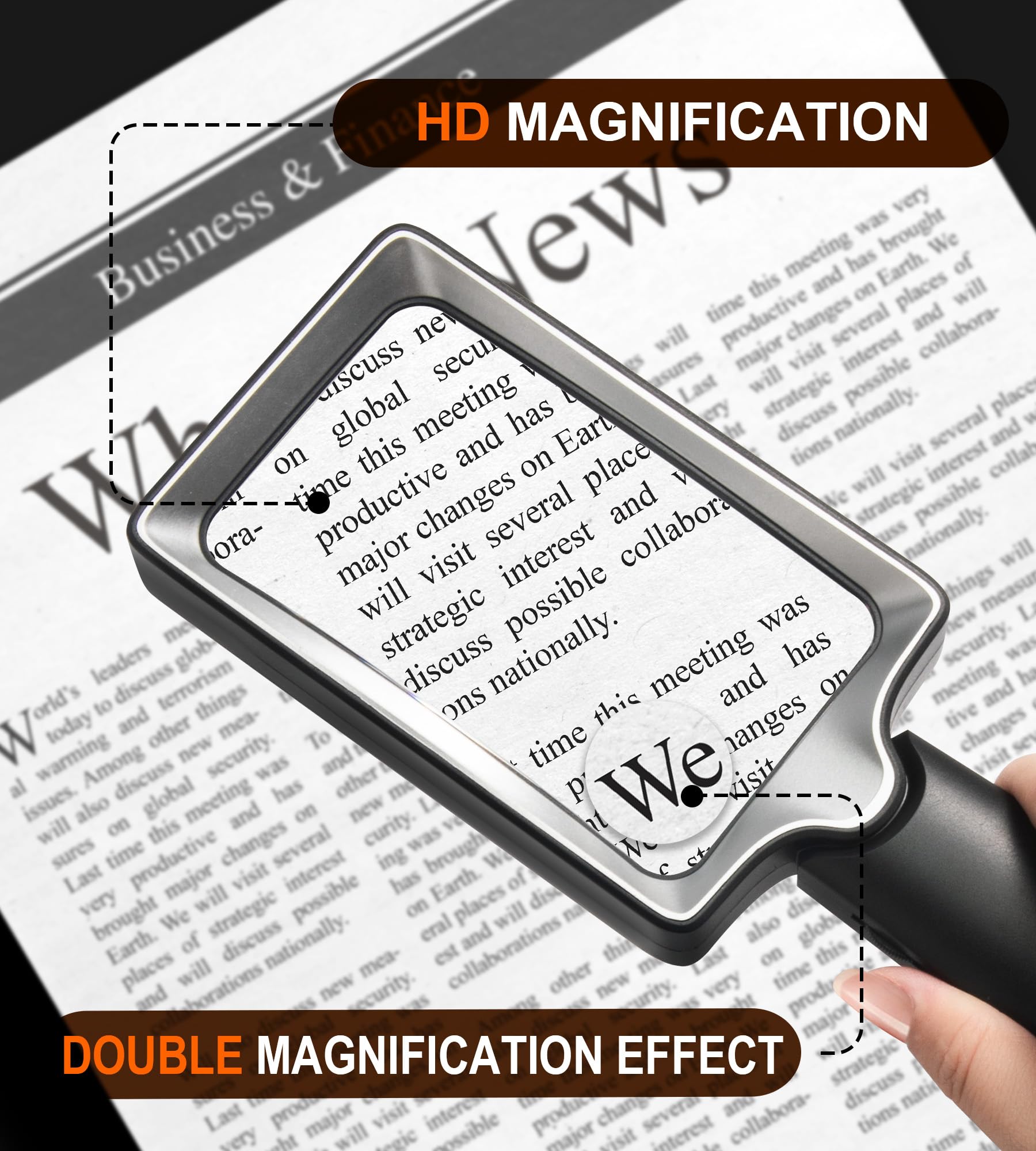 Magnifying Glass with Light, 20 LED Large Handheld Lighted Magnifier Rectangle Illuminated Magnifying Glass for Seniors Reading, Low Vision, Close Work & Inspection