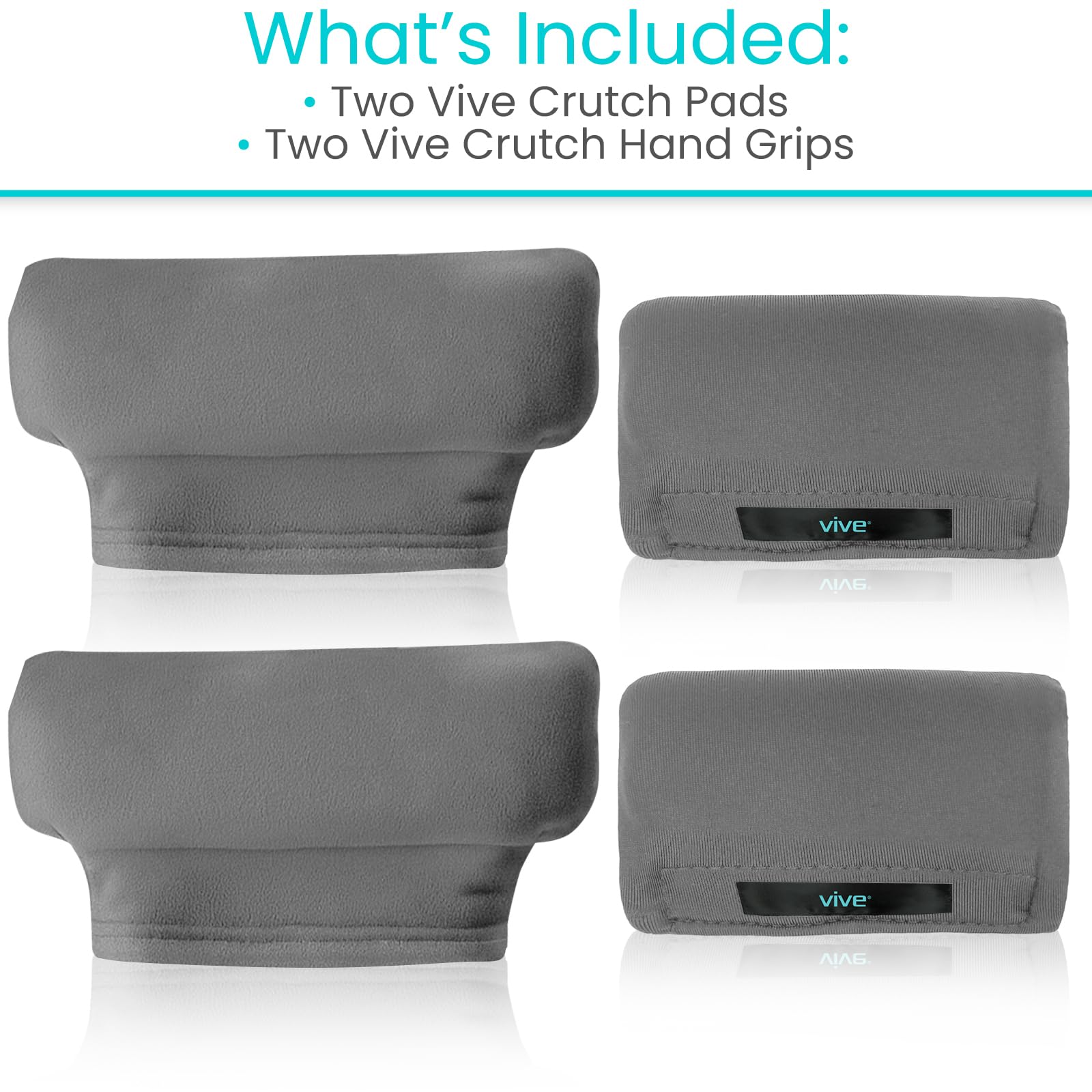 Vive Crutch Pads & Hand Grips - Padding for Walking Arm Crutches - Universal Underarm Padded Forearm Handle Pillow Covers for Hand Grips - Soft Foam Armpit Accessories for Adults, Kids (Gray)