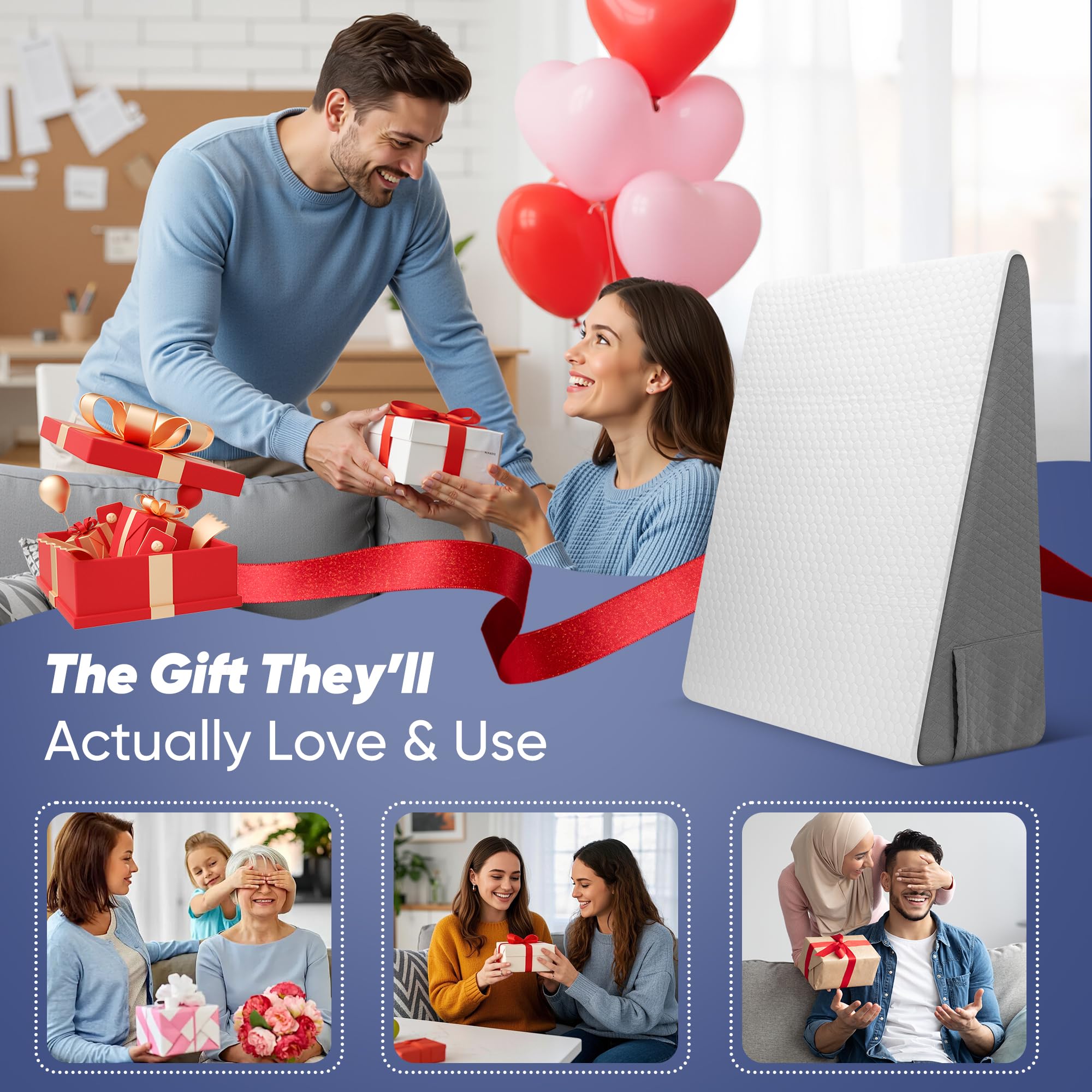 Vimoli Bed Wedge Pillow for Sleeping & Resting, 8 inch Incline Pillow Wedge for Adults Seniors, Back Support and Leg Elevation, Cooling Memory Foam Top, Ideal for Couch, Bedroom & Living Room