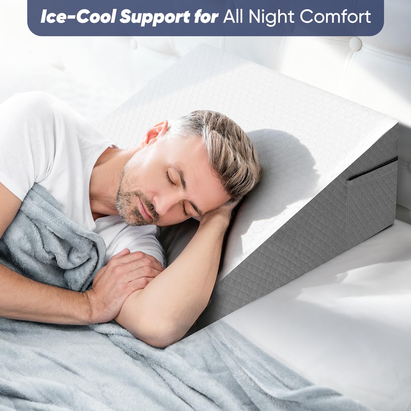 Vimoli Bed Wedge Pillow for Sleeping & Resting, 8 inch Incline Pillow Wedge for Adults Seniors, Back Support and Leg Elevation, Cooling Memory Foam Top, Ideal for Couch, Bedroom & Living Room