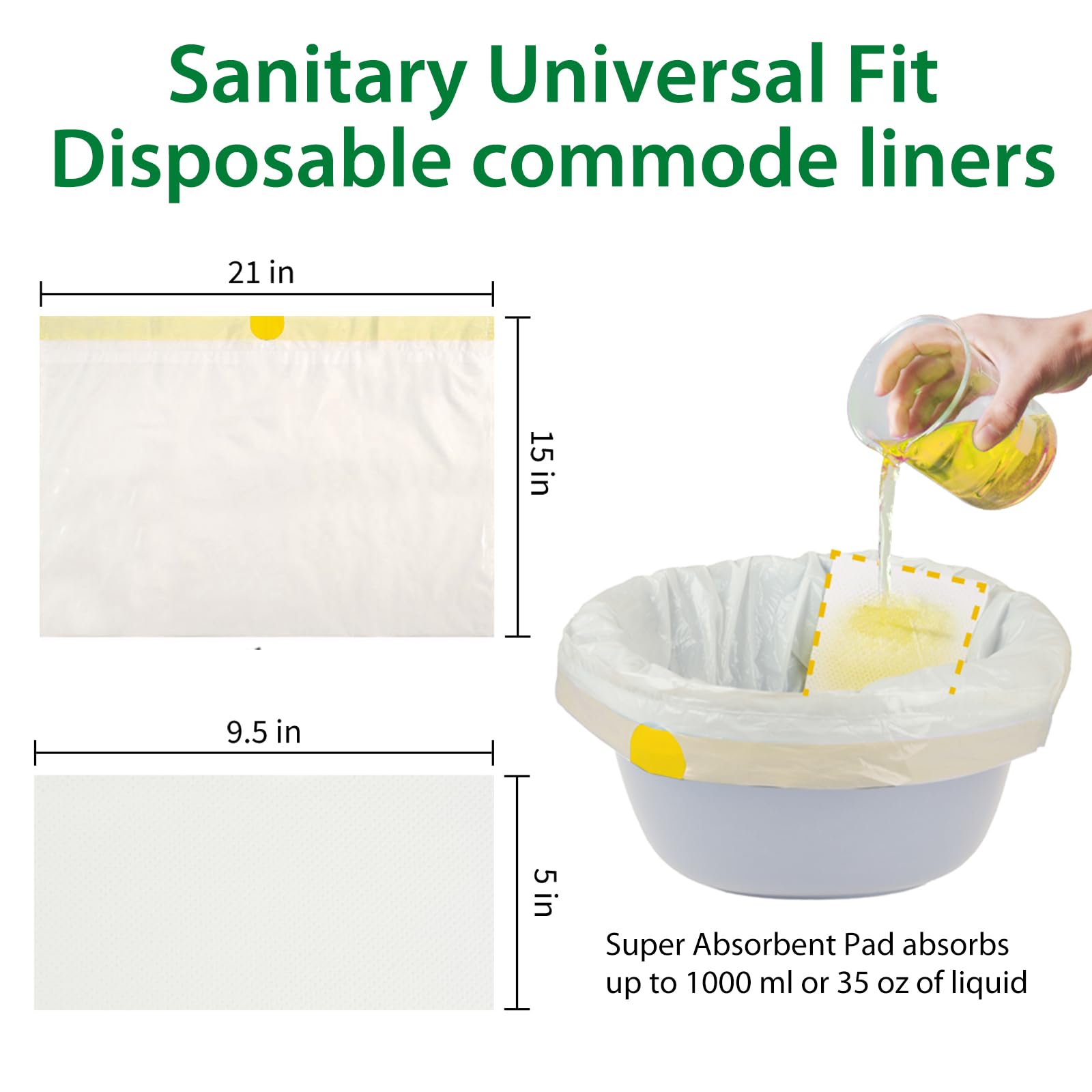 ININCARE Commode Liners with Absorbent Pads for Bedside Commode, 100 Lemon Scented Bedside Commode Liners and 100 Commode Pads, Commode Toilet ＆ Camping Toilet Bags